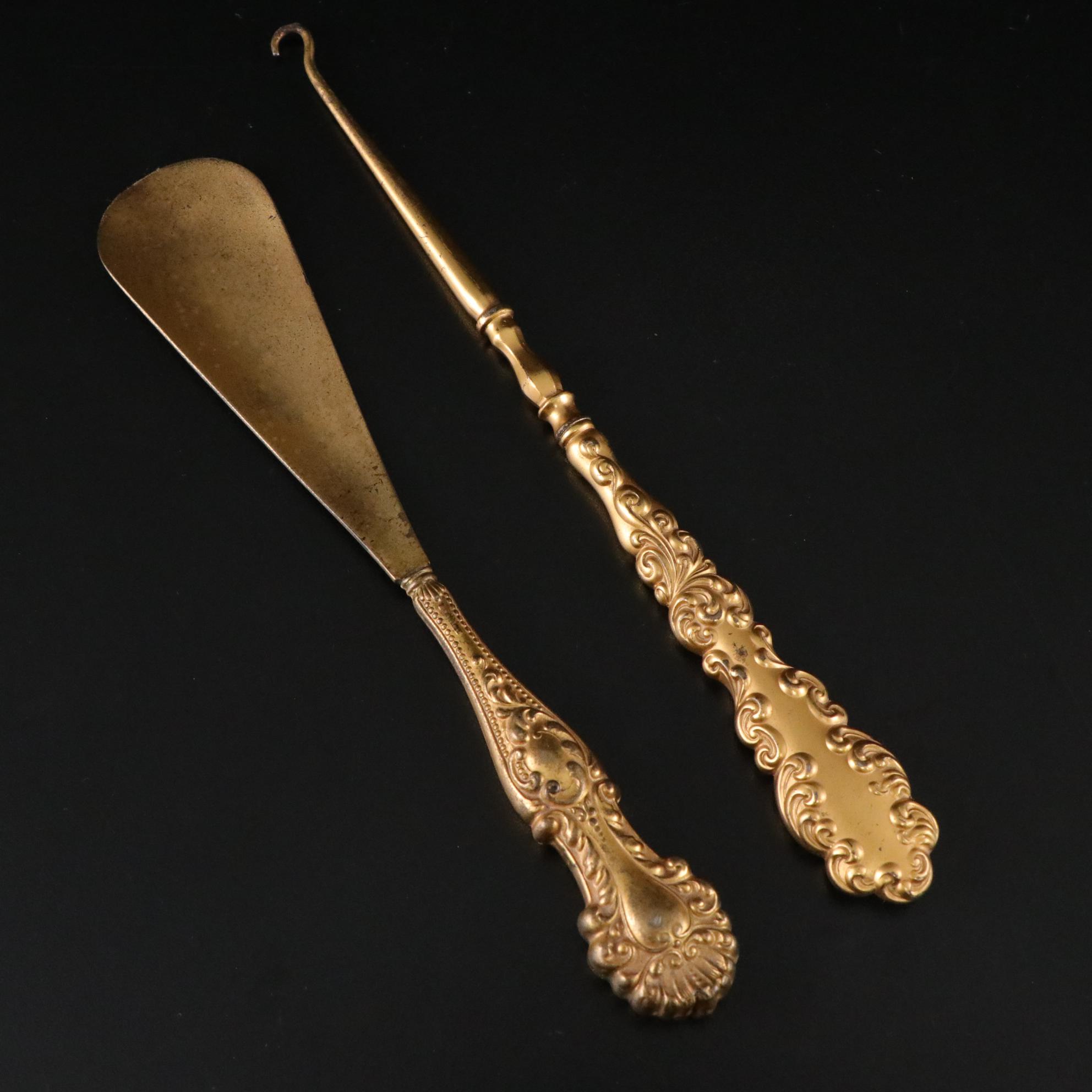 Sterling Silver Shoe Horn & Button Hook with Porcelain Dinnerware