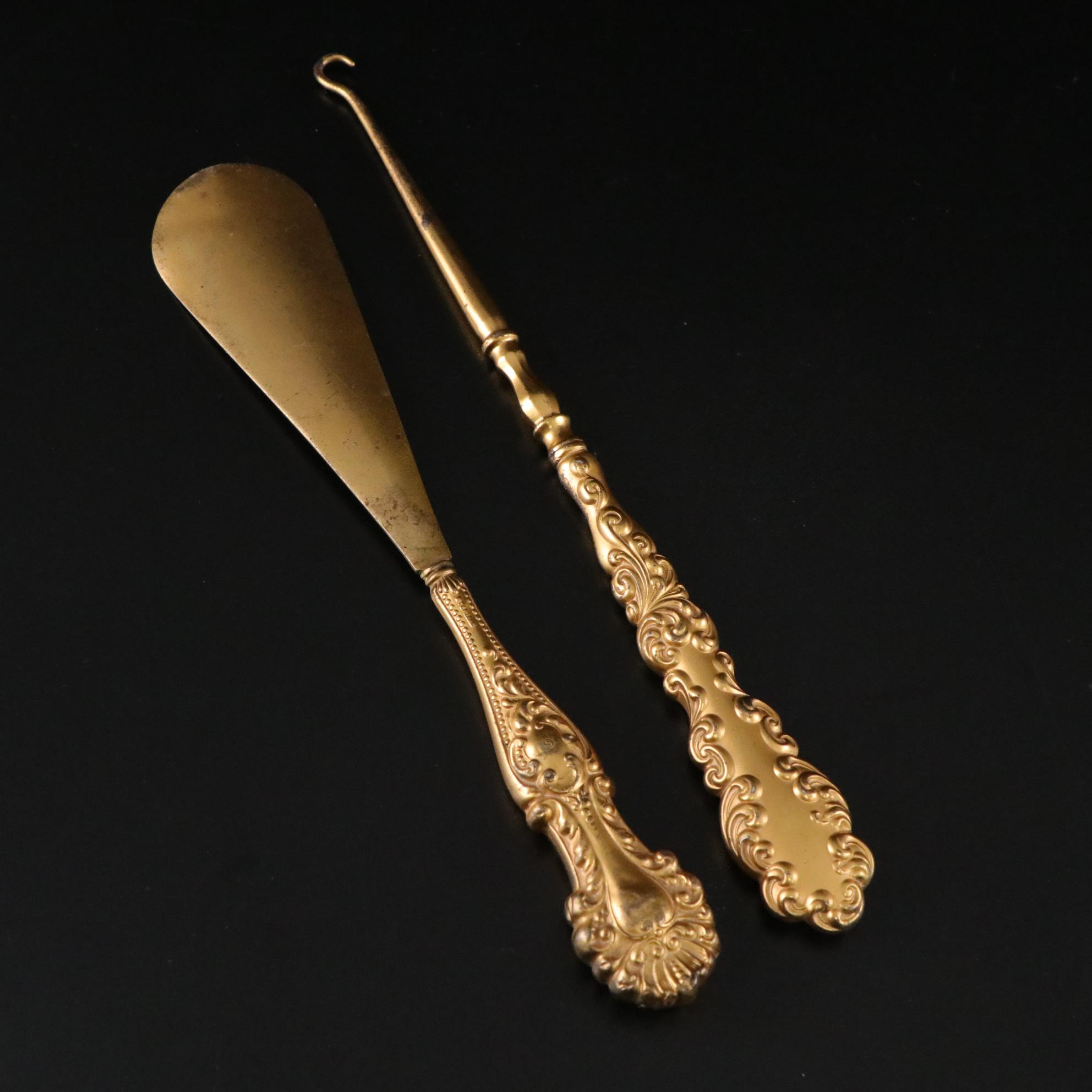 Sterling Silver Shoe Horn & Button Hook with Porcelain Dinnerware