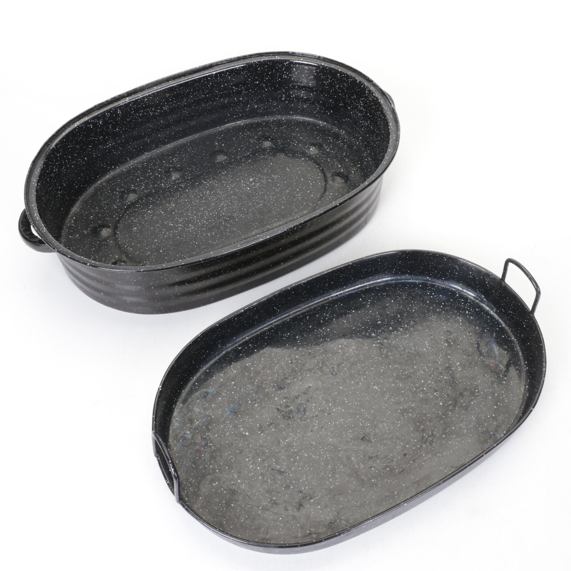 Enamelware Rosting Pans with Regent Sheffield Carving Set and Cutlery