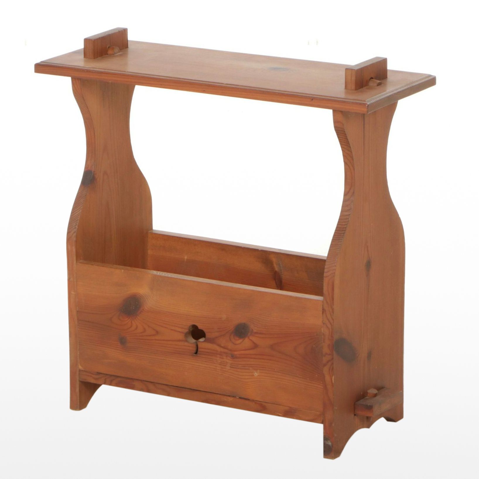 American Primitive Signed Bench-Made Pine Magazine Rack, Late 20th Century