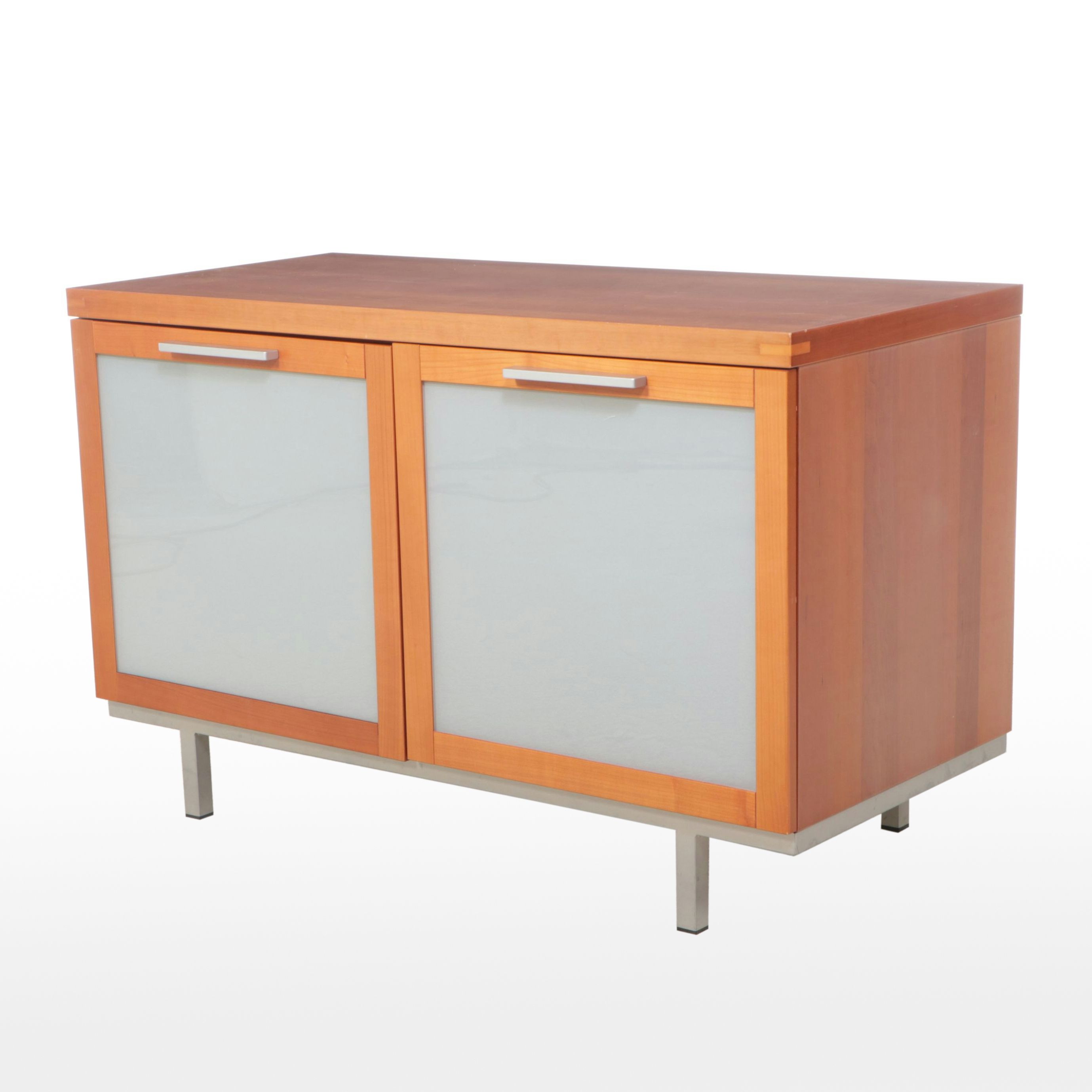 Contemporary Wooden and Chromed Metal Front Cabinet
