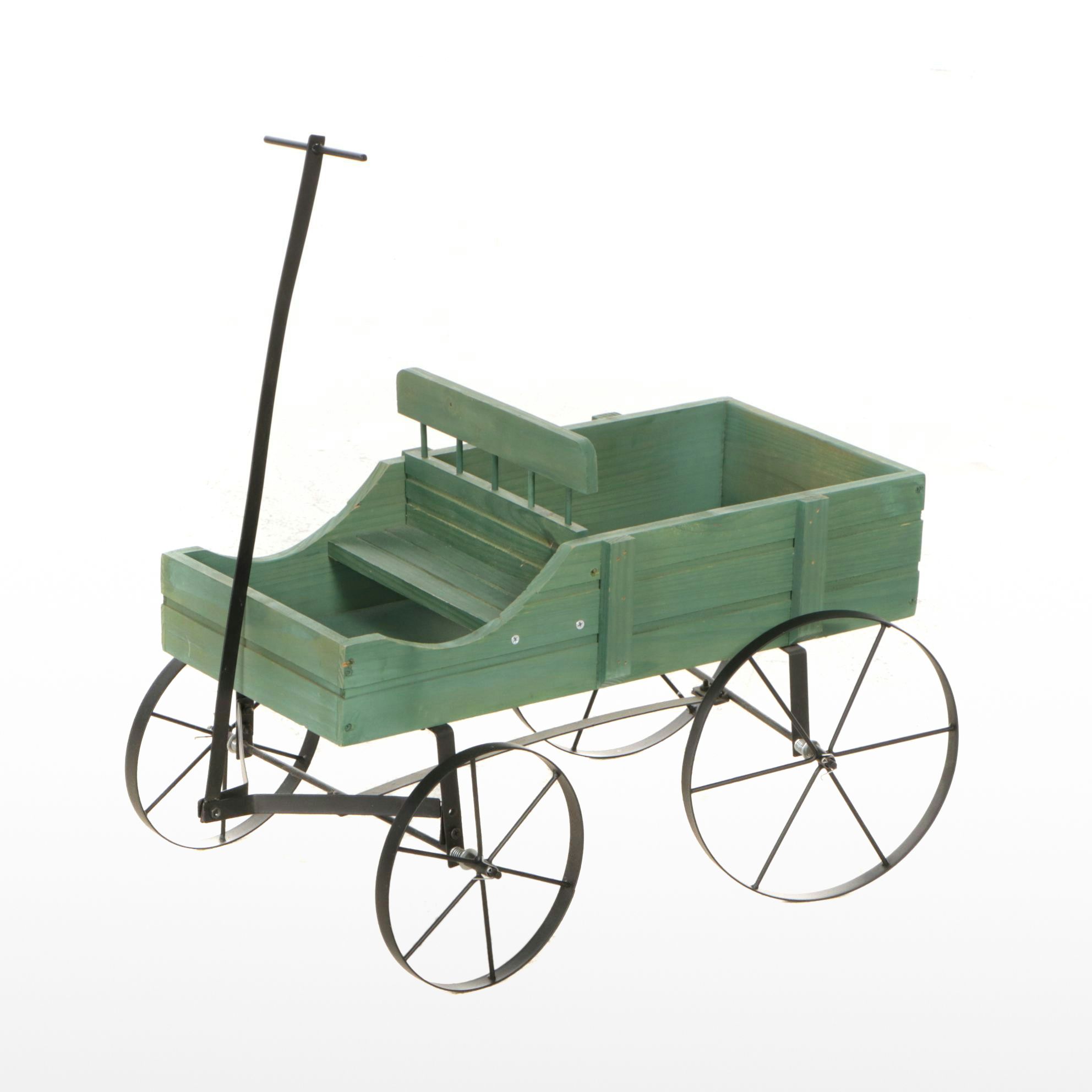 Decorative Sage Green Buckboard Wagon Garden Planter