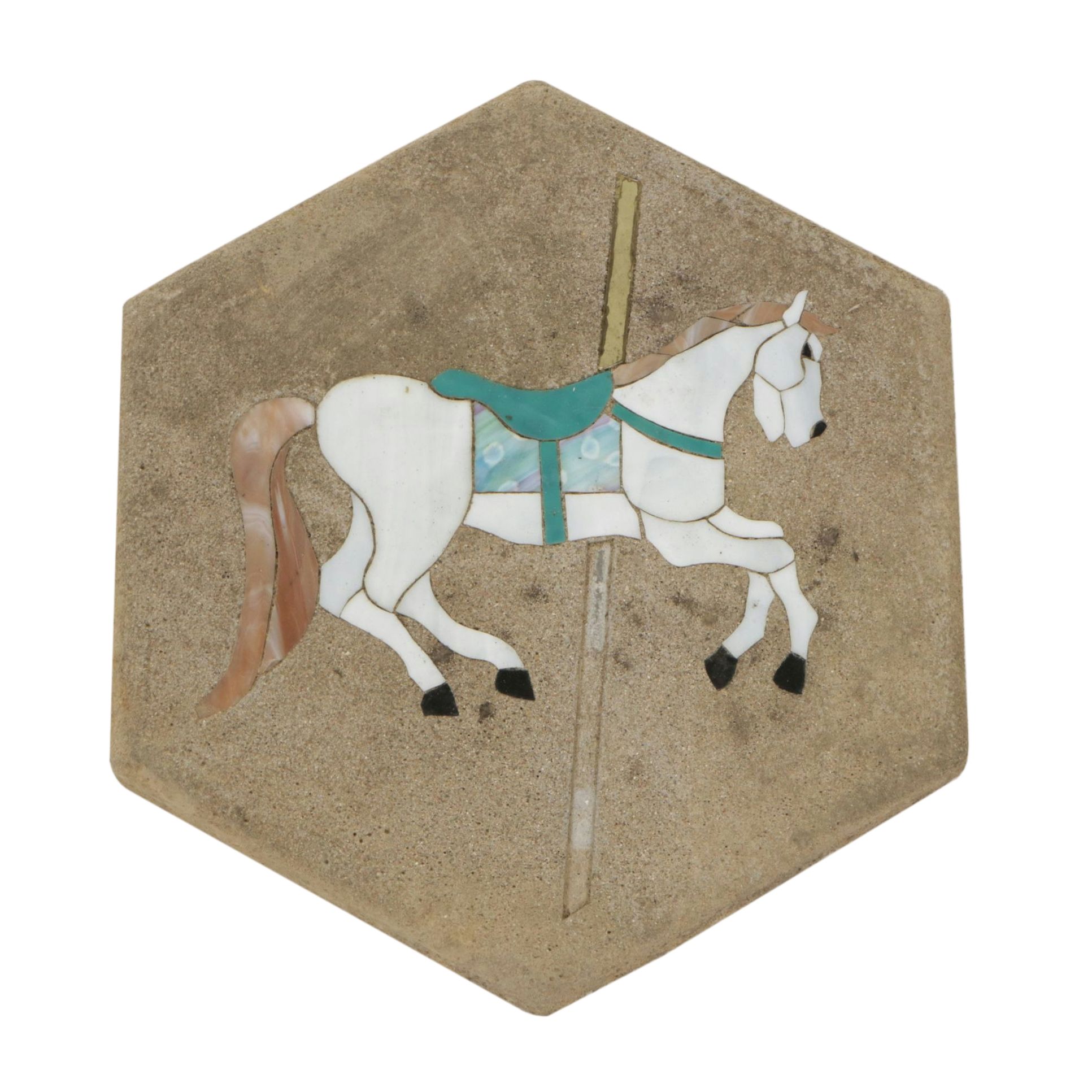 Mosaic Stained Glass Carousel Horse in Concrete Garden Tile