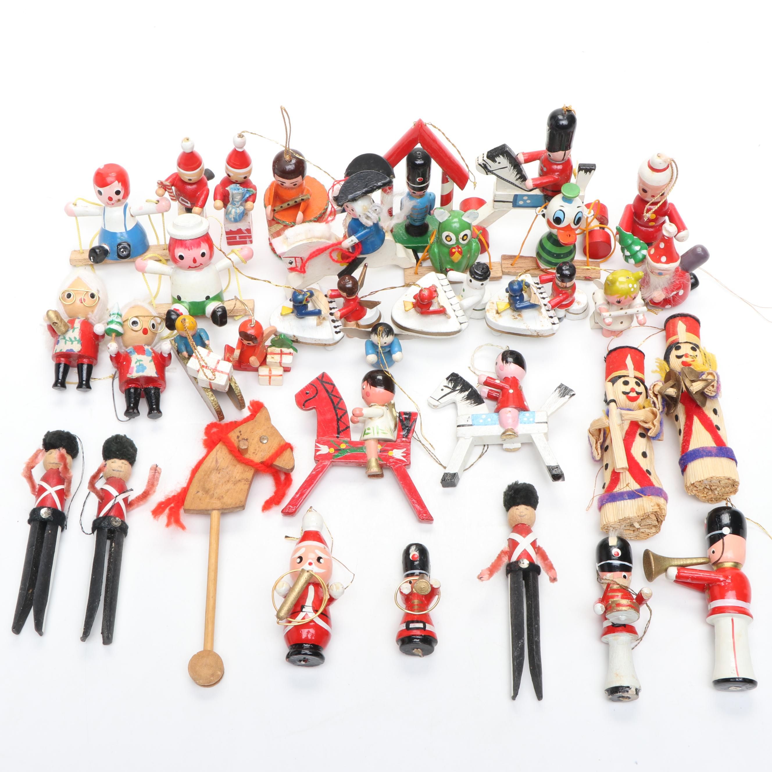 Inarco and More Wooden and Corn Husk Christmas Tree Ornaments