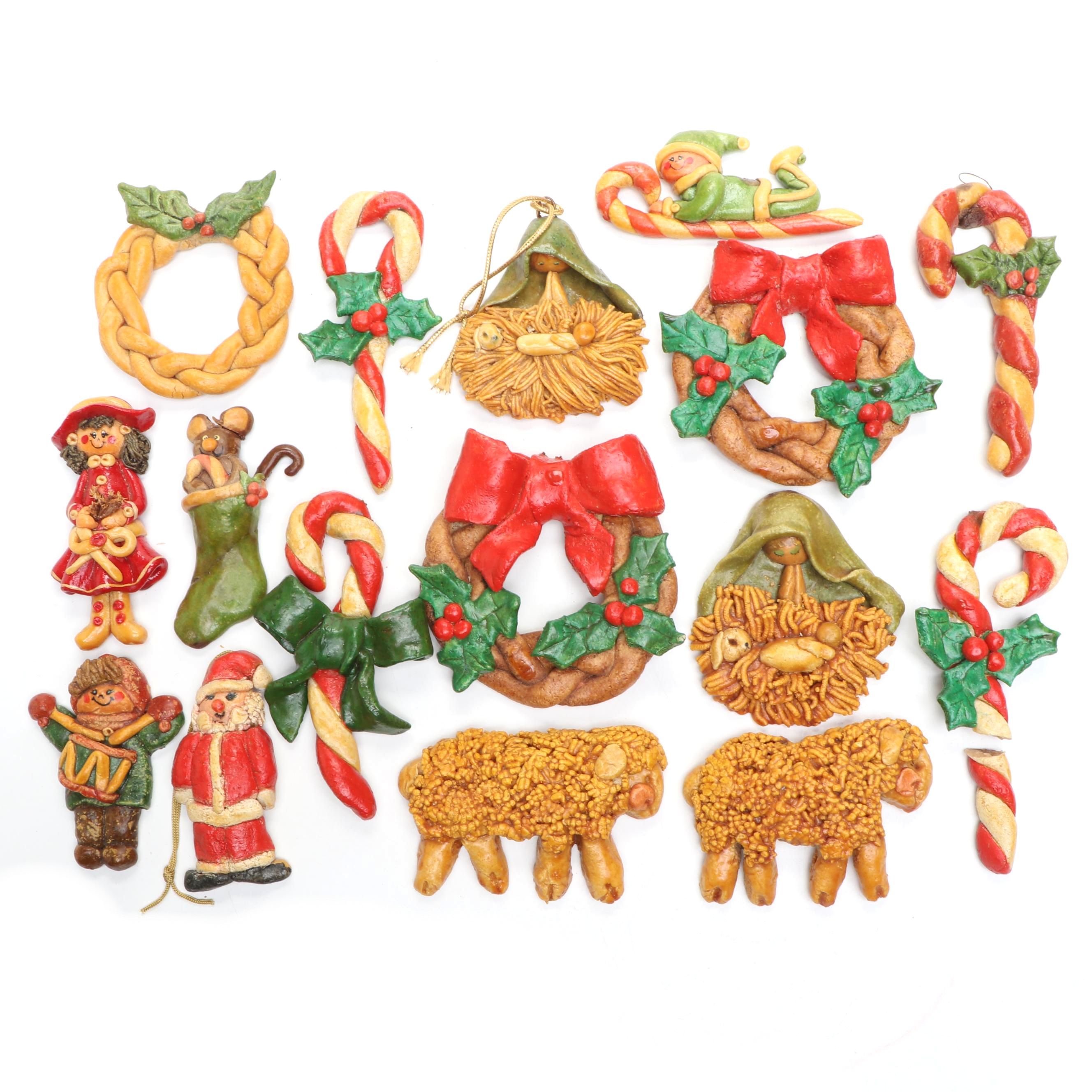 Handmade Salt Dough Christmas Ornaments, Late 20th Century