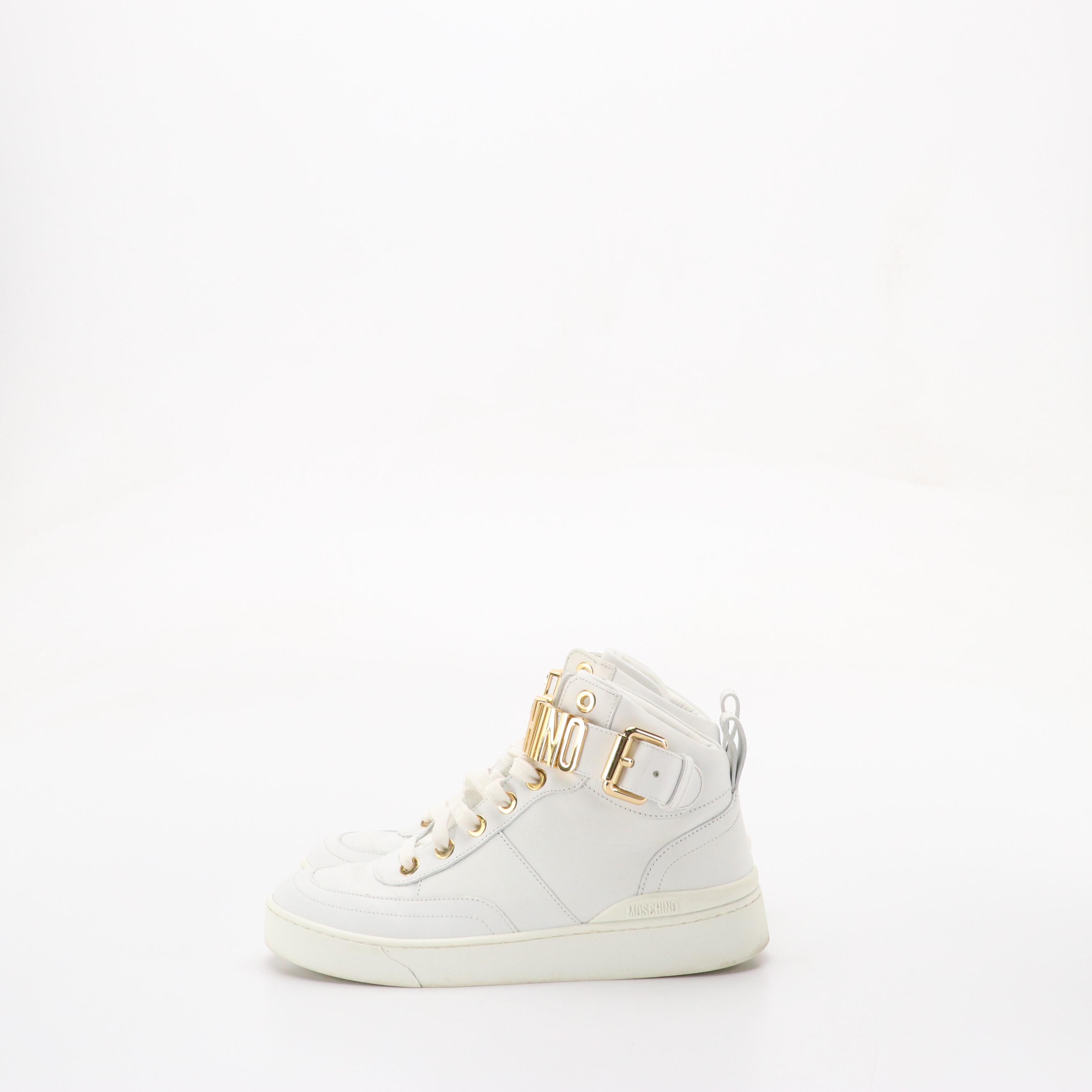 Moschino Couture! Raised Logo High Top Leather Sneakers with Box
