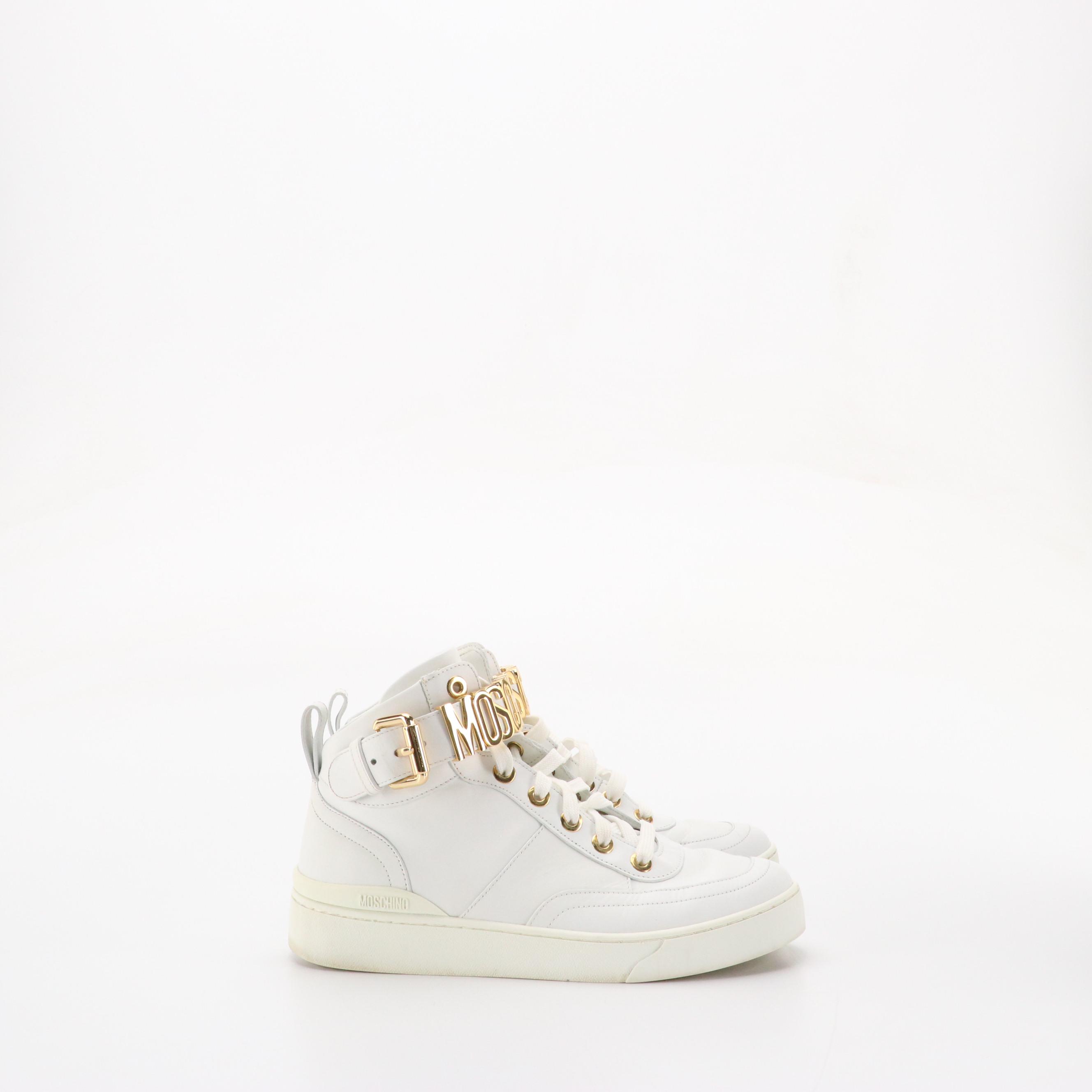 Moschino Couture! Raised Logo High Top Leather Sneakers with Box