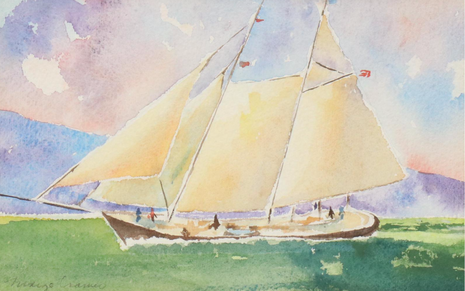 Marge Cramer Maritime Watercolor Paintings of Sailboats, 1987