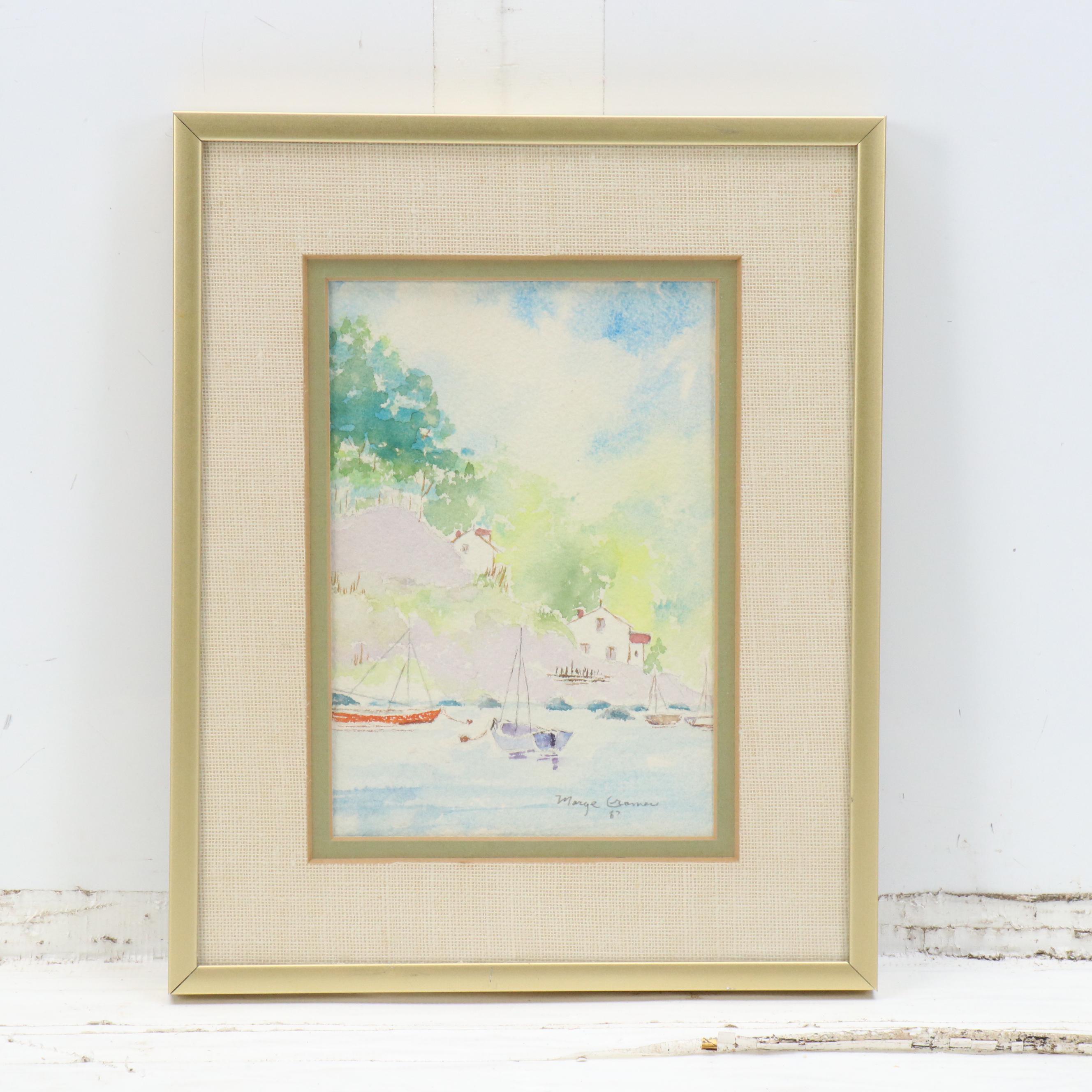 Marge Cramer Maritime Watercolor Paintings of Sailboats, 1987