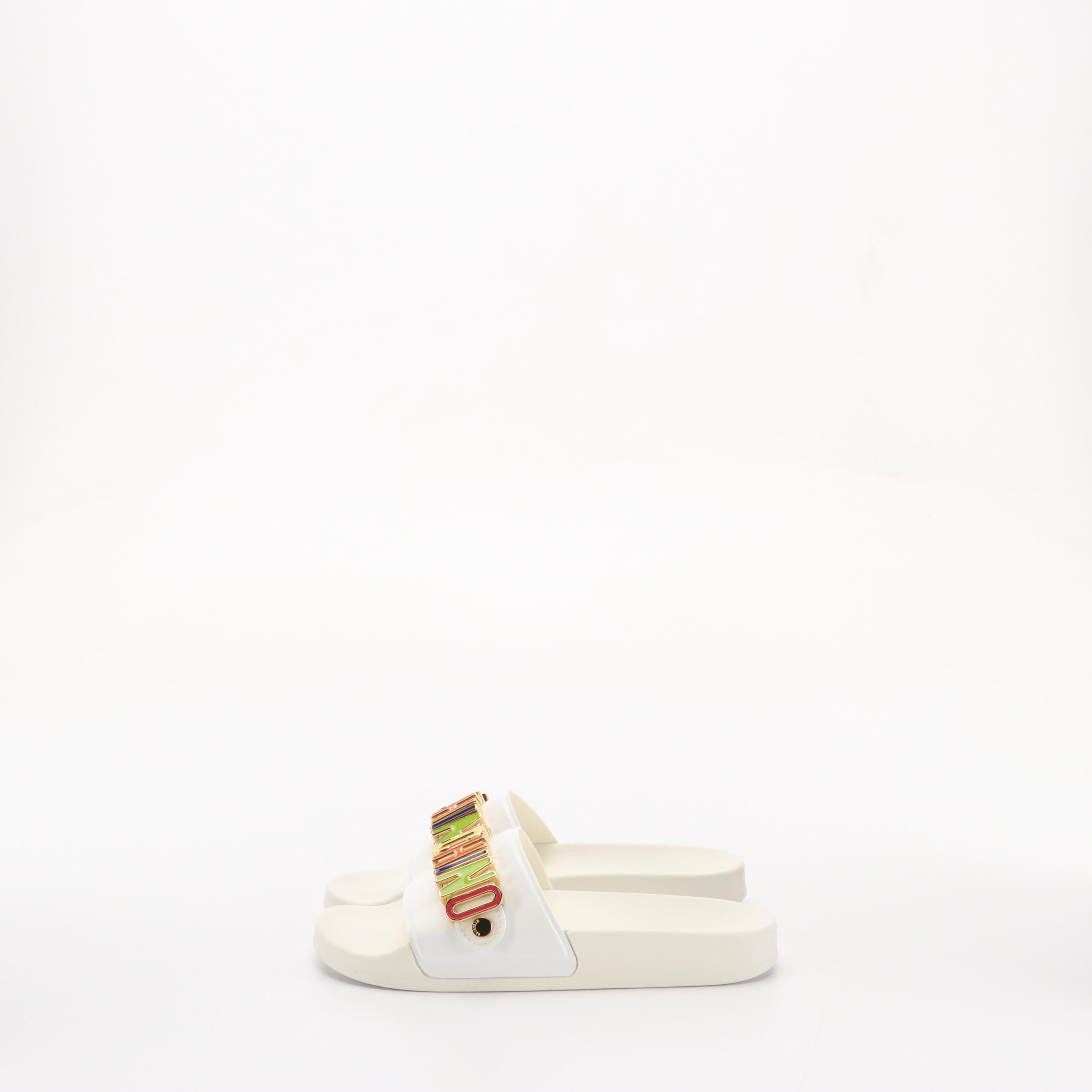 Moschino Couture! Multicolor Raised Logo Pool Slides with Box