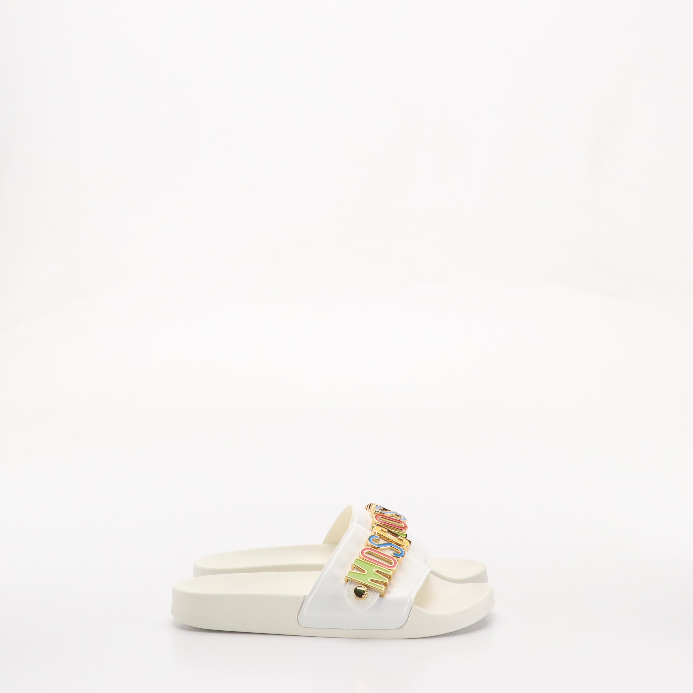 Moschino Couture! Multicolor Raised Logo Pool Slides with Box