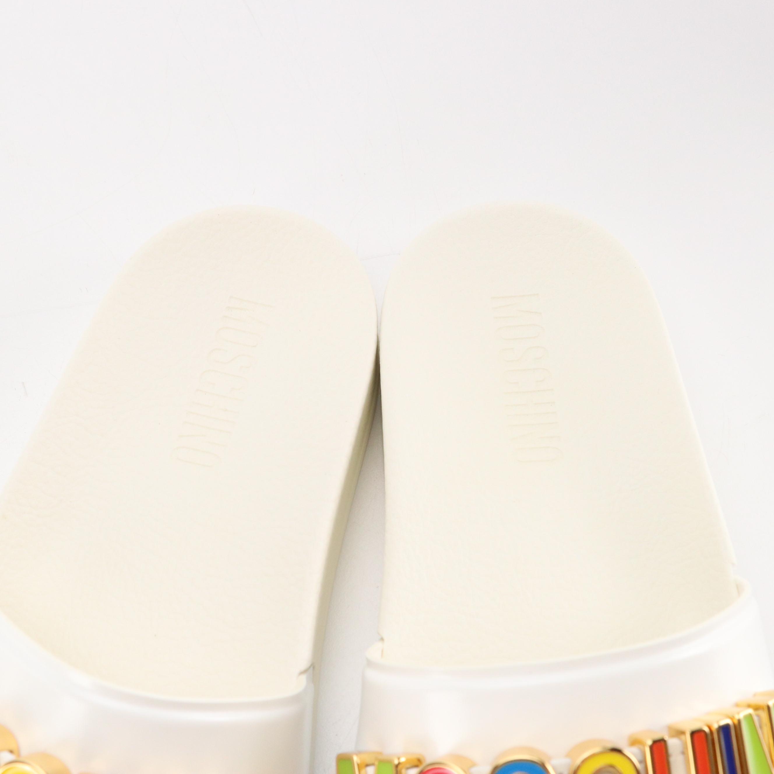 Moschino Couture! Multicolor Raised Logo Pool Slides with Box