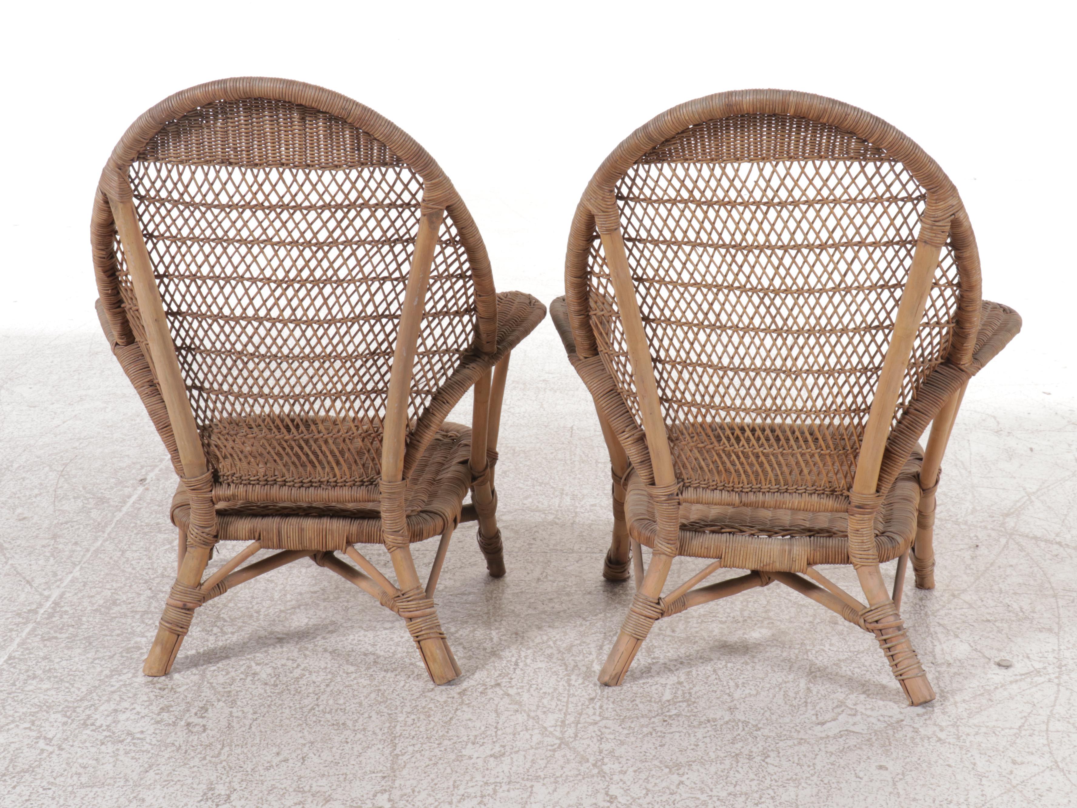 Pair of Rattan Wicker Armchairs, Mid to Late 20th Century