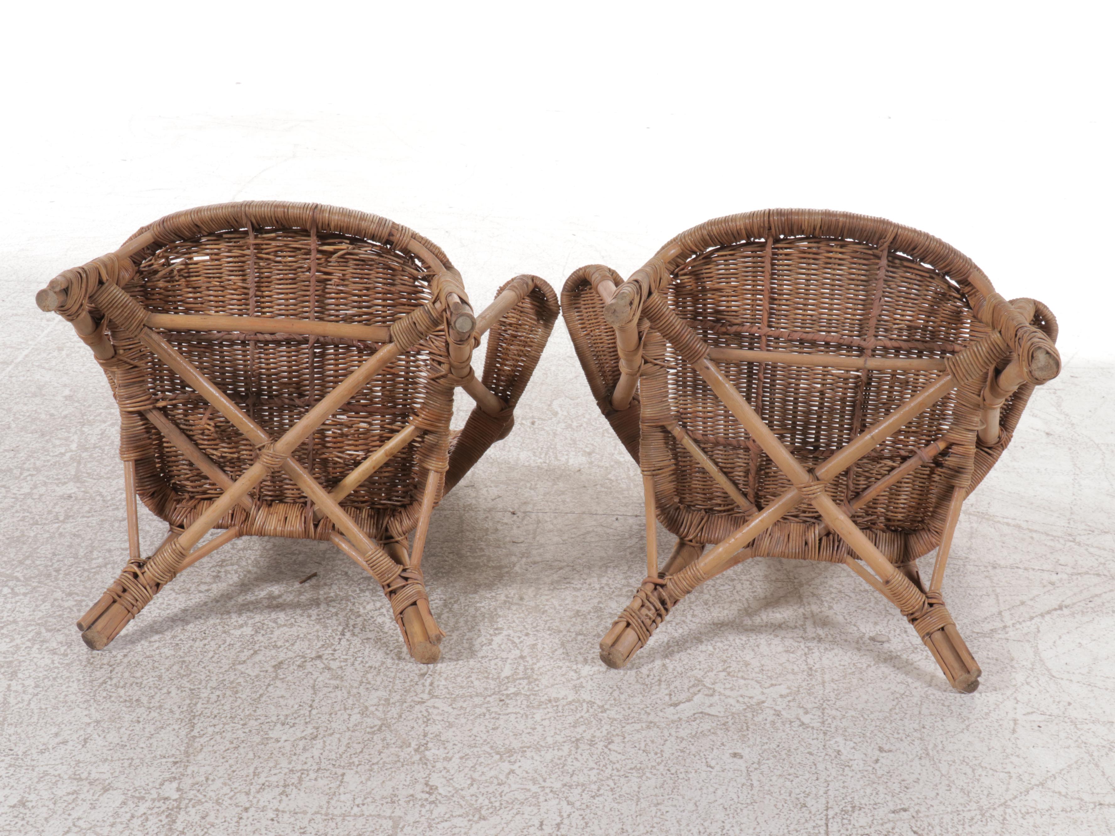 Pair of Rattan Wicker Armchairs, Mid to Late 20th Century