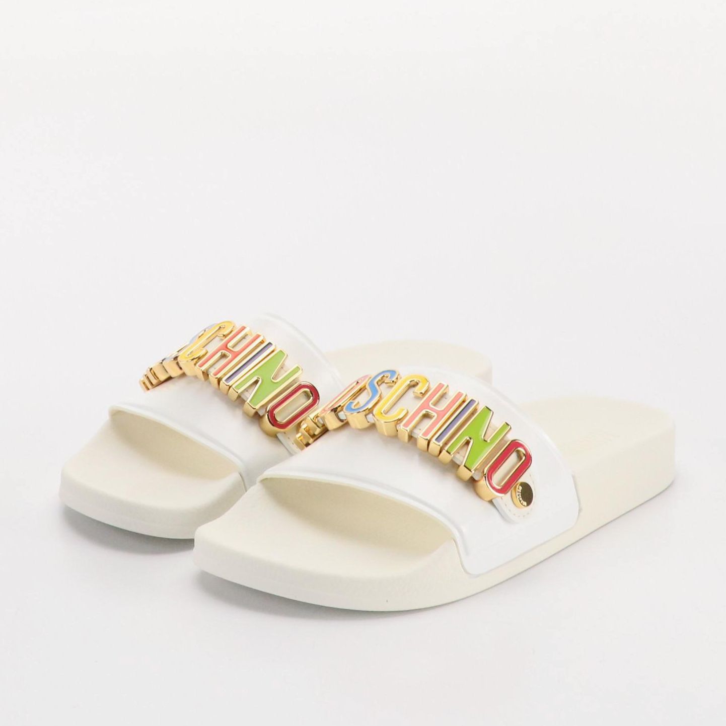 Moschino Couture! Multicolor Raised Logo Pool Slides with Box