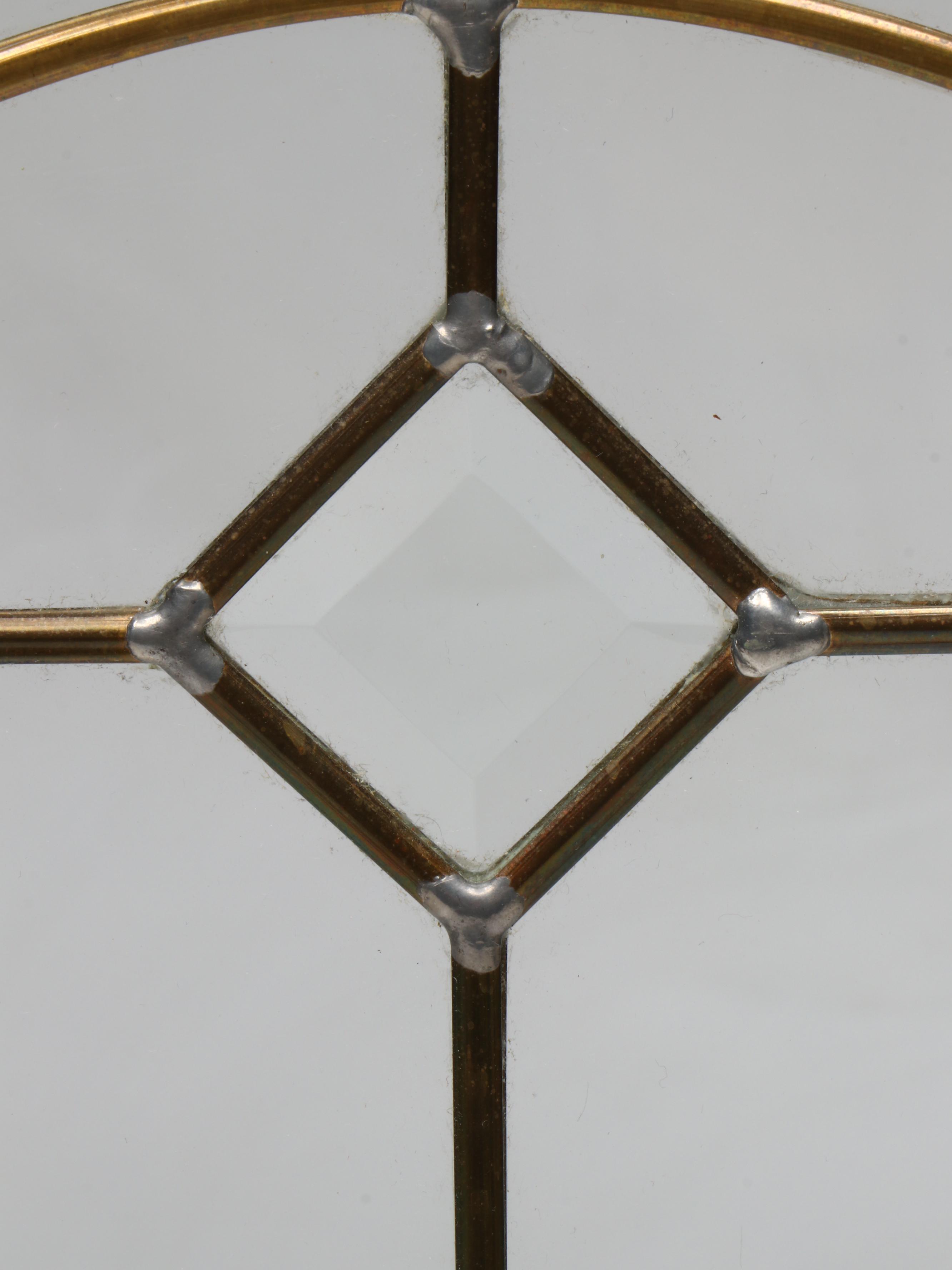 Leaded Glass Panel with Etched Floral Motif and Beveled Centerpieces