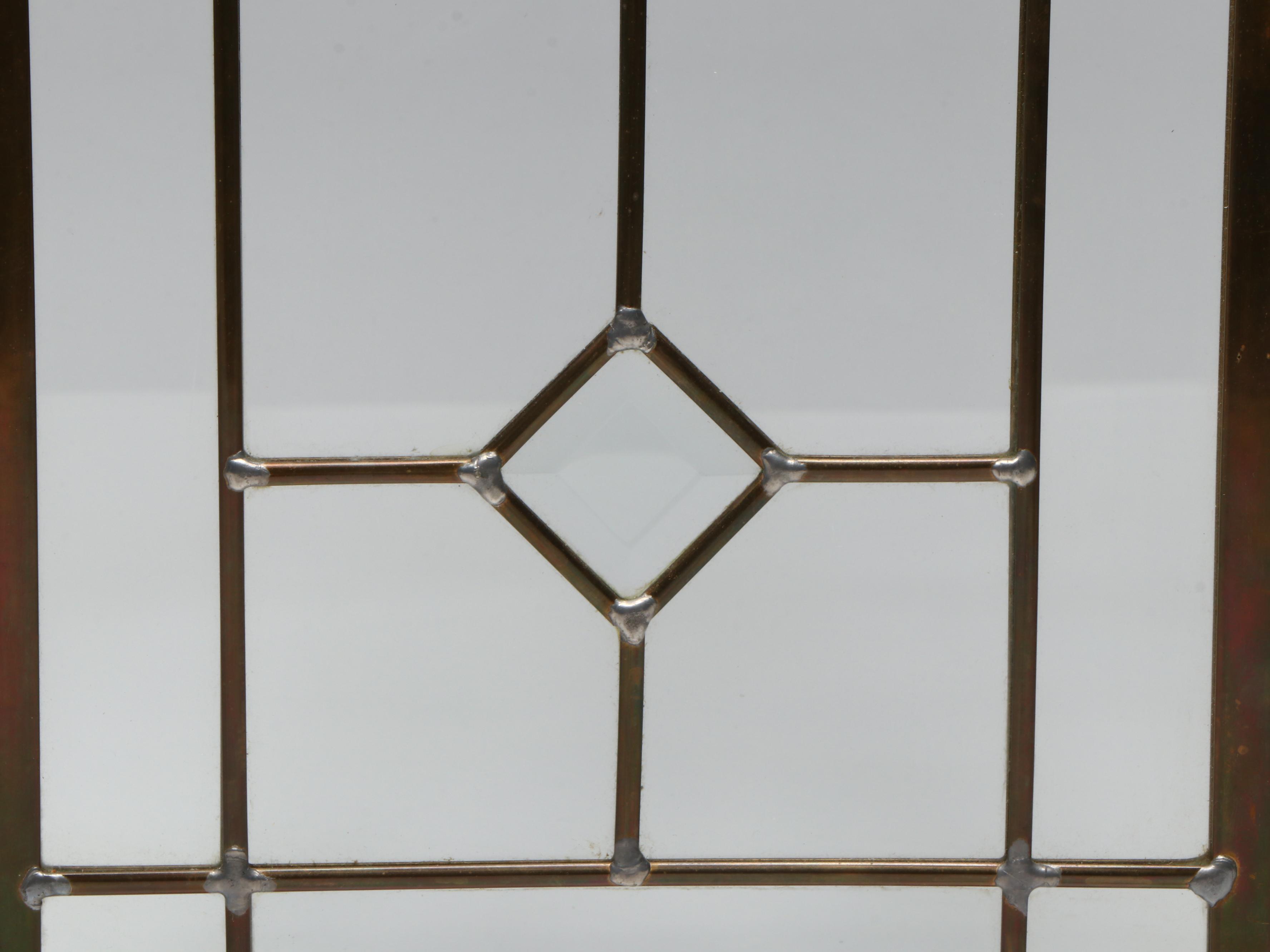 Leaded Glass Panel with Etched Floral Motif and Beveled Centerpieces