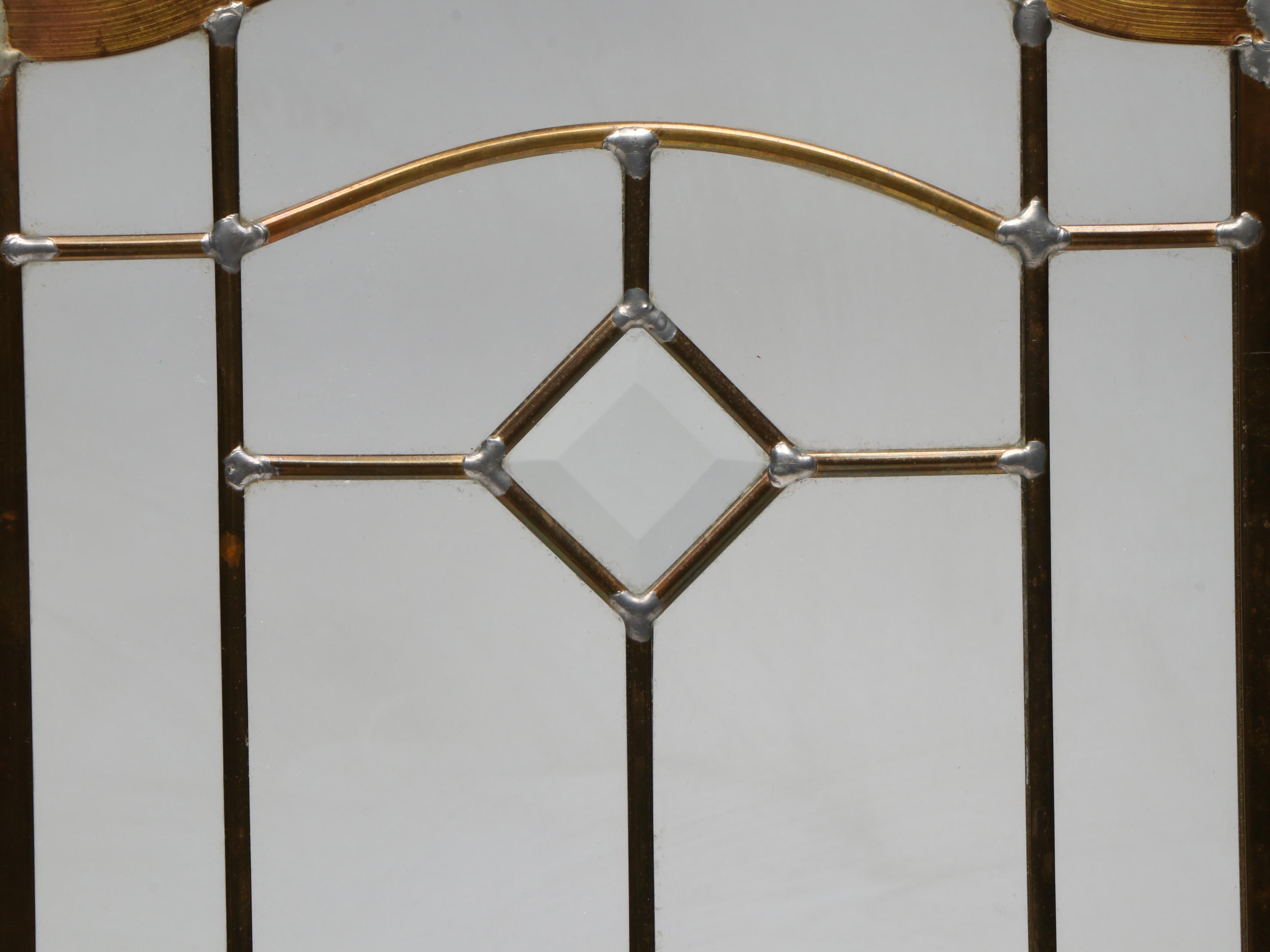 Leaded Glass Panel with Etched Floral Motif and Beveled Centerpieces