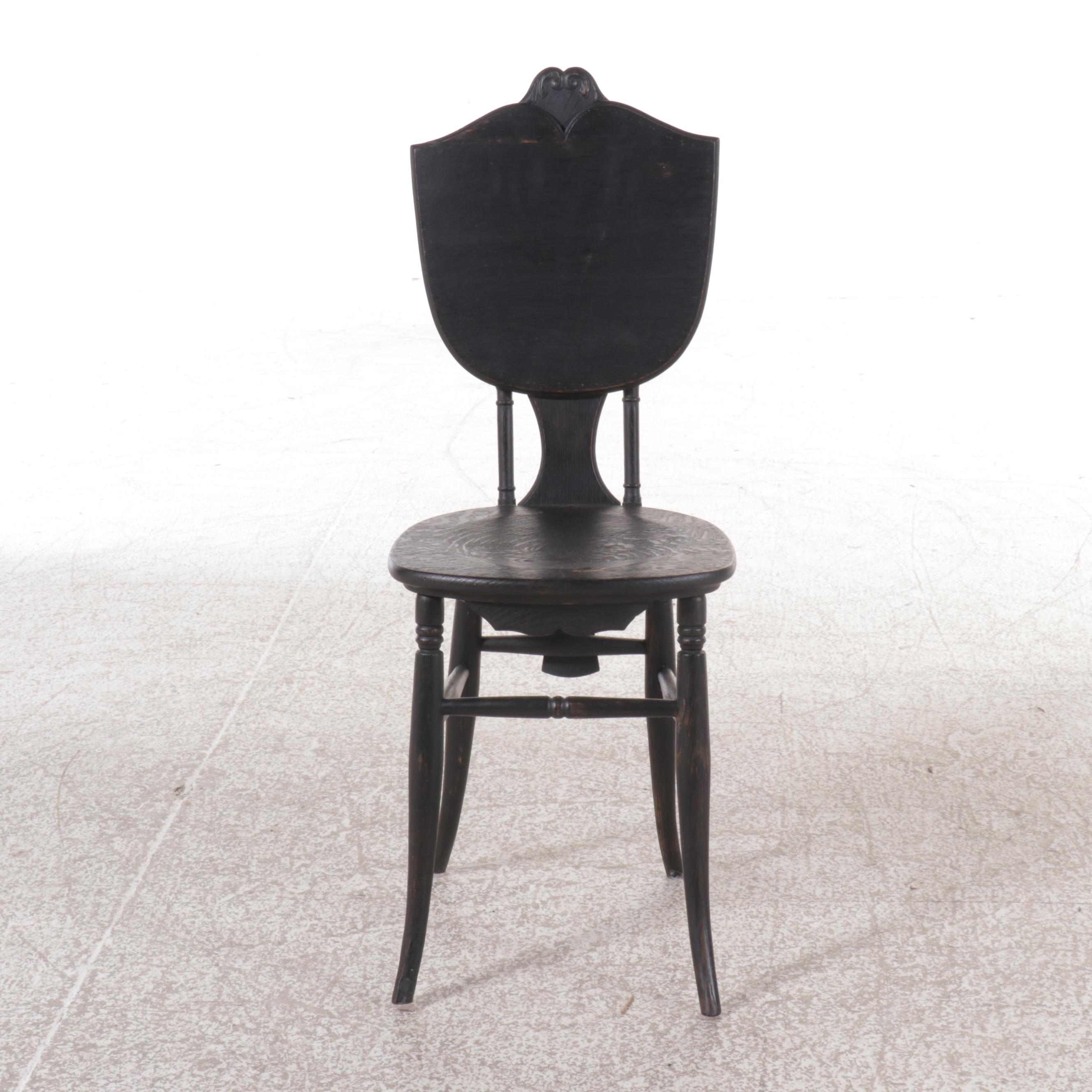 Victorian Painted Oak Tilt-Back Side Chair and Carved Oak Side Chair