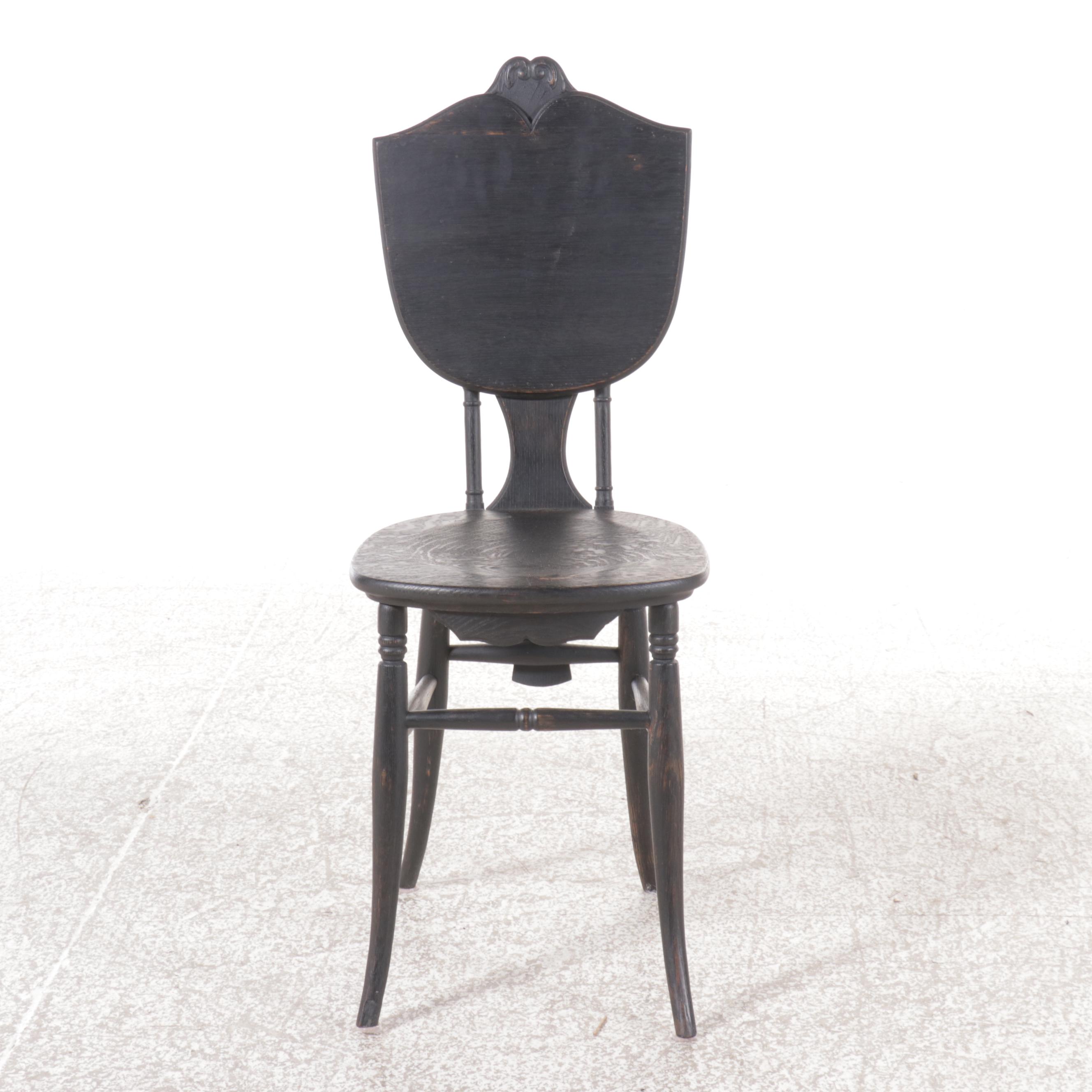 Victorian Painted Oak Tilt-Back Side Chair and Carved Oak Side Chair