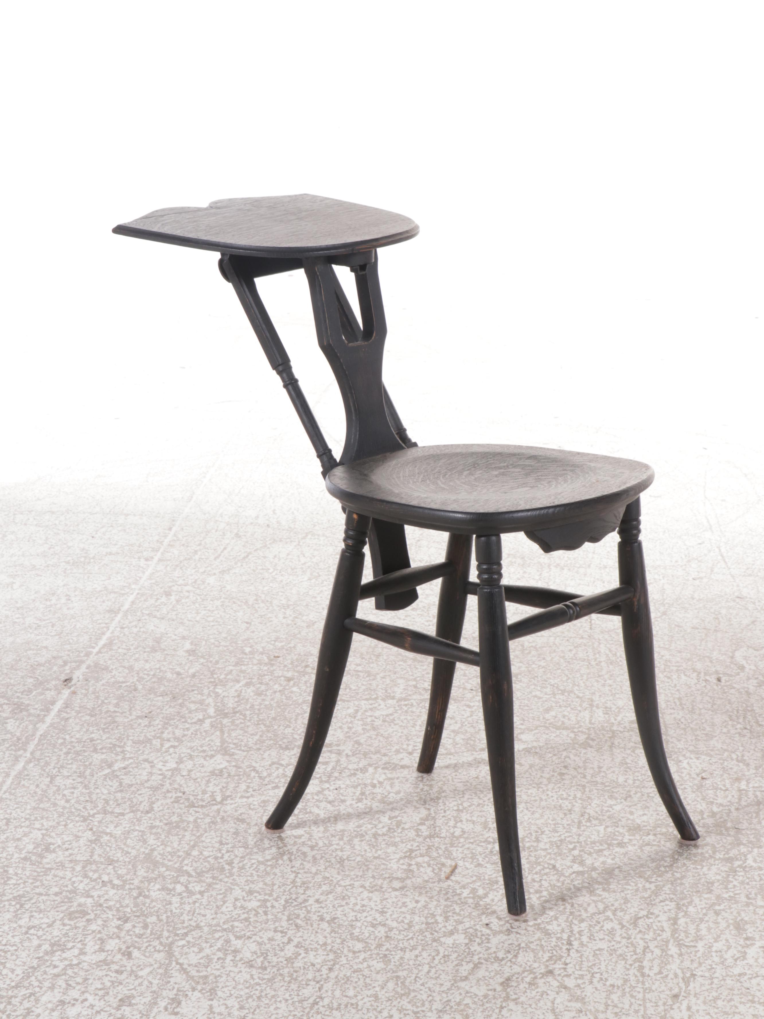 Victorian Painted Oak Tilt-Back Side Chair and Carved Oak Side Chair