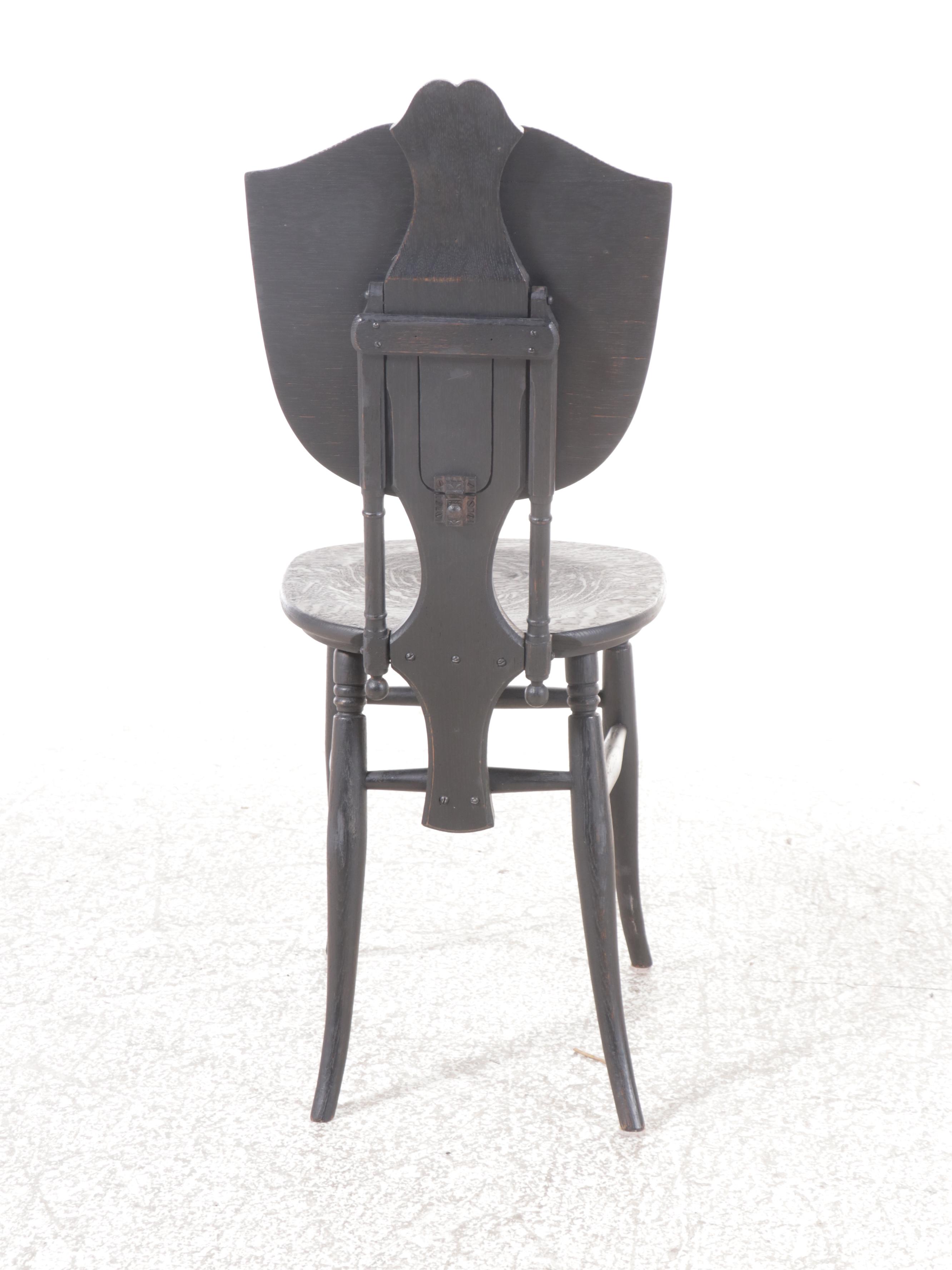 Victorian Painted Oak Tilt-Back Side Chair and Carved Oak Side Chair