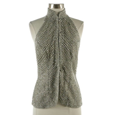 Riazee Boutique Vintage Heavy Bead Embellished Silk Halter Top Riazee Boutique Vintage Heavy Bead Embellished Silk Halter Top
