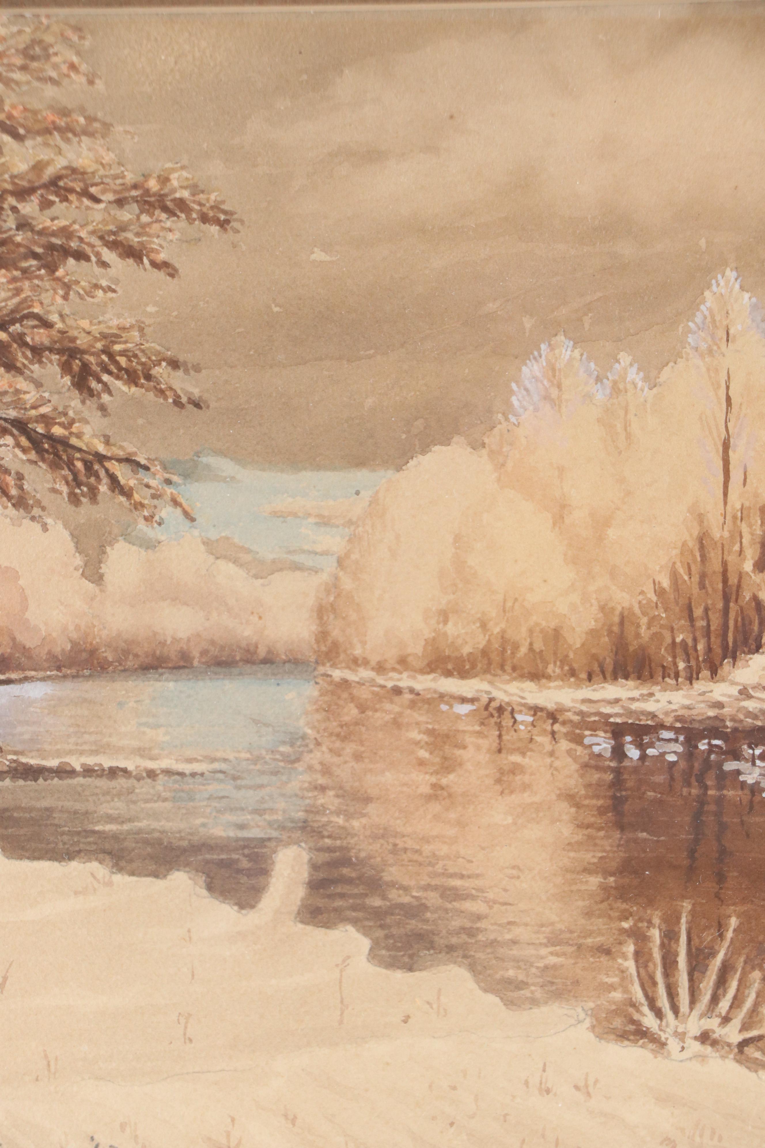 Harlan Thomas Landscape Watercolor Painting of River Bend, 1943