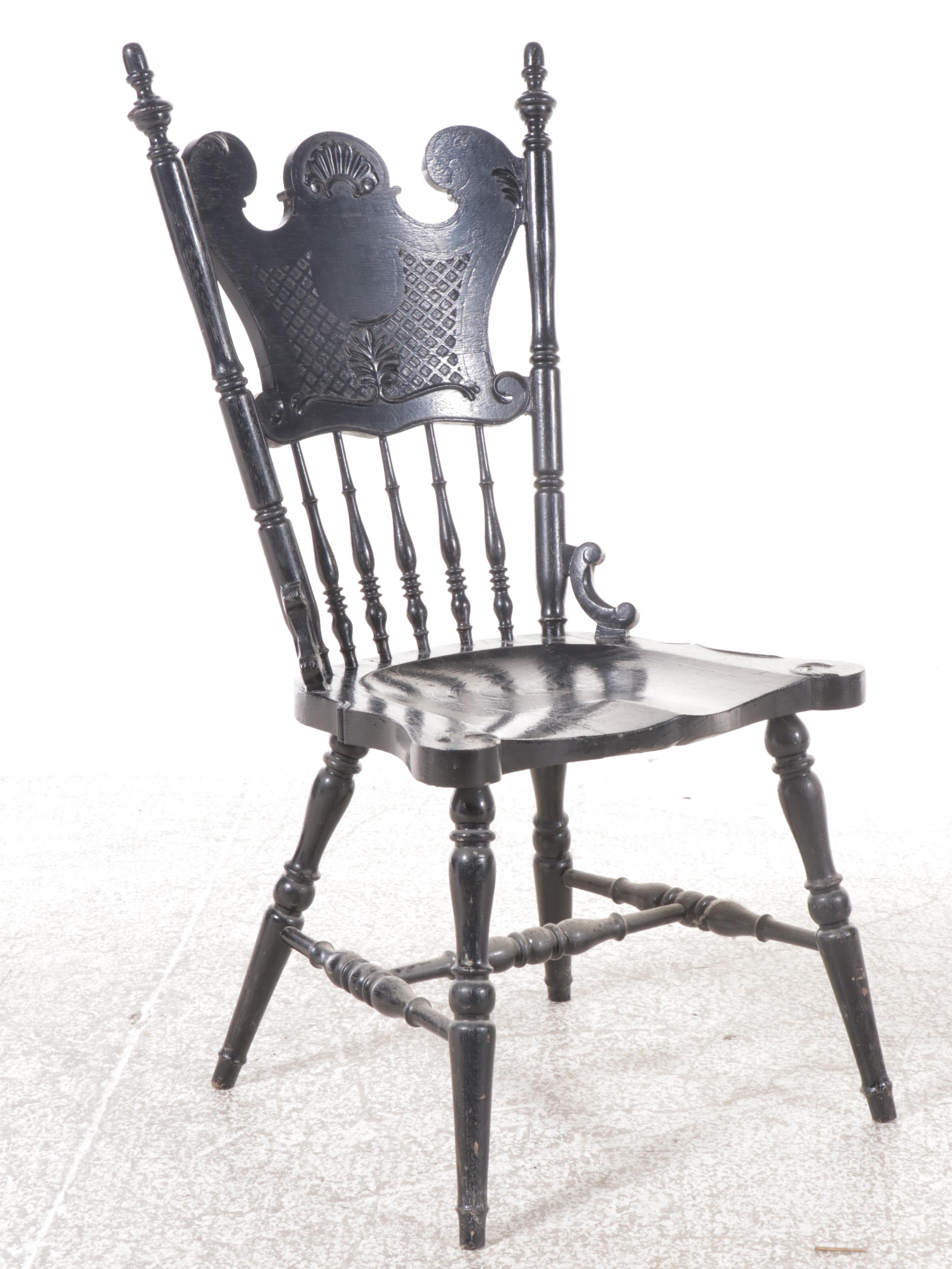 Victorian Painted Oak Tilt-Back Side Chair and Carved Oak Side Chair