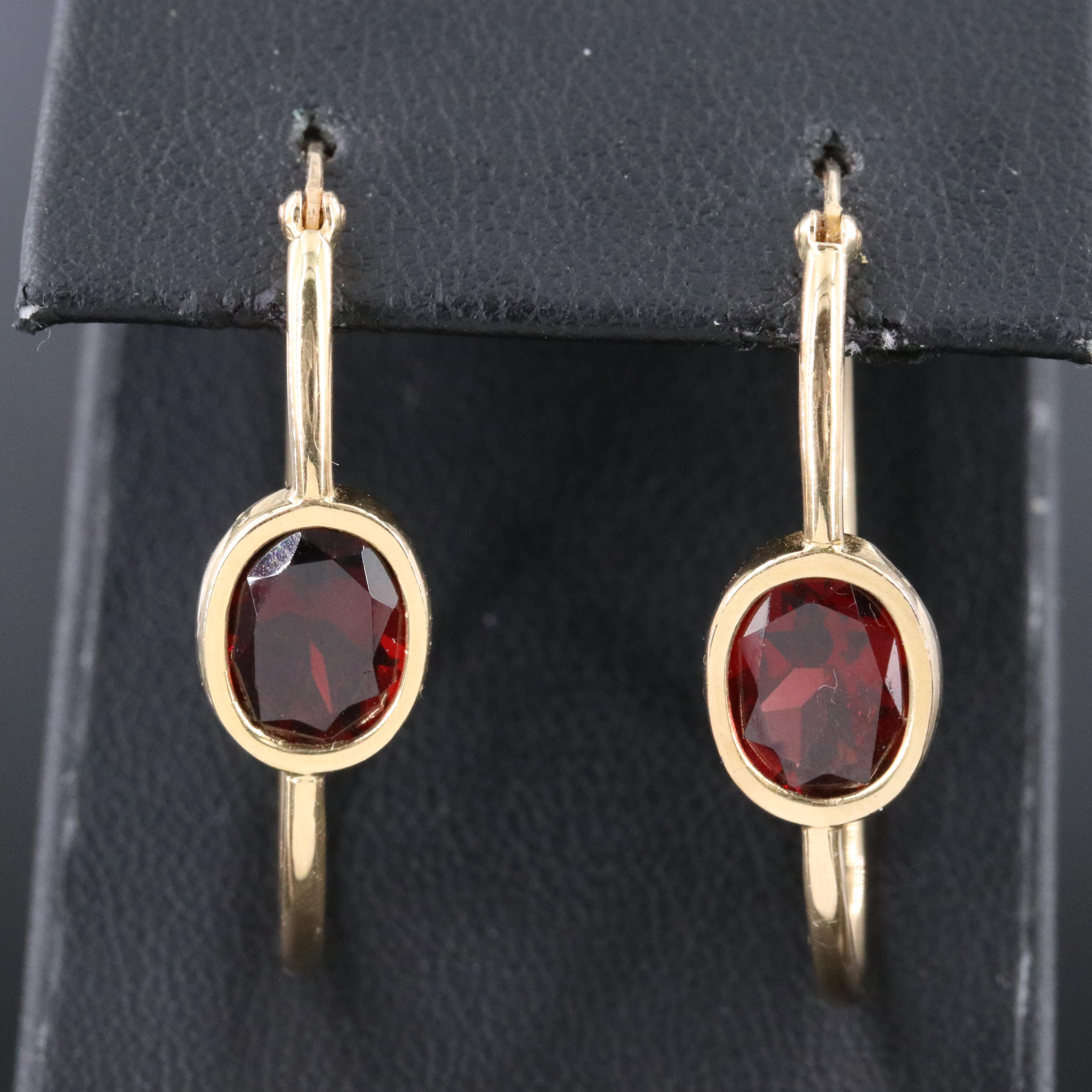 14K Garnet Oval Hoop Earrings