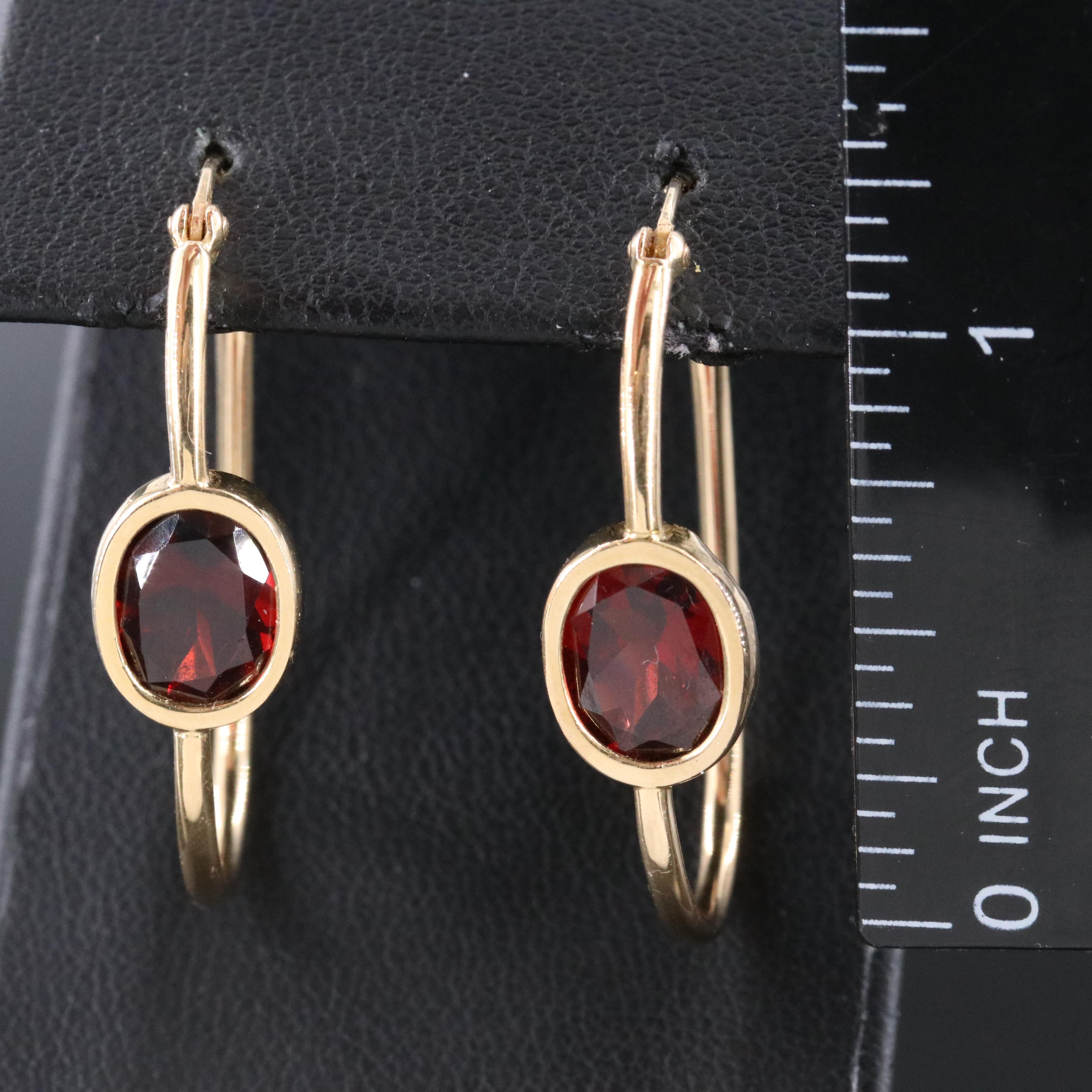 14K Garnet Oval Hoop Earrings