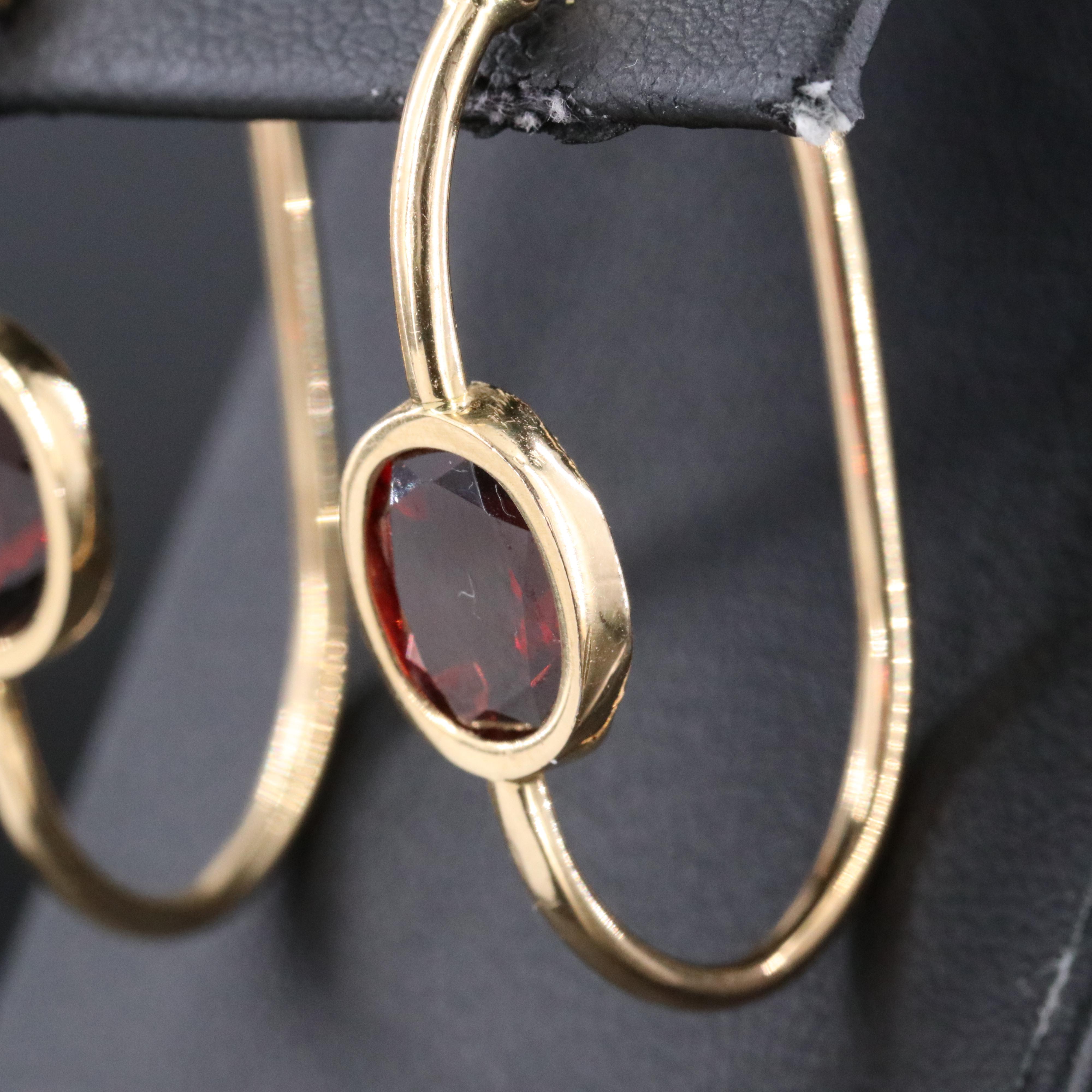 14K Garnet Oval Hoop Earrings