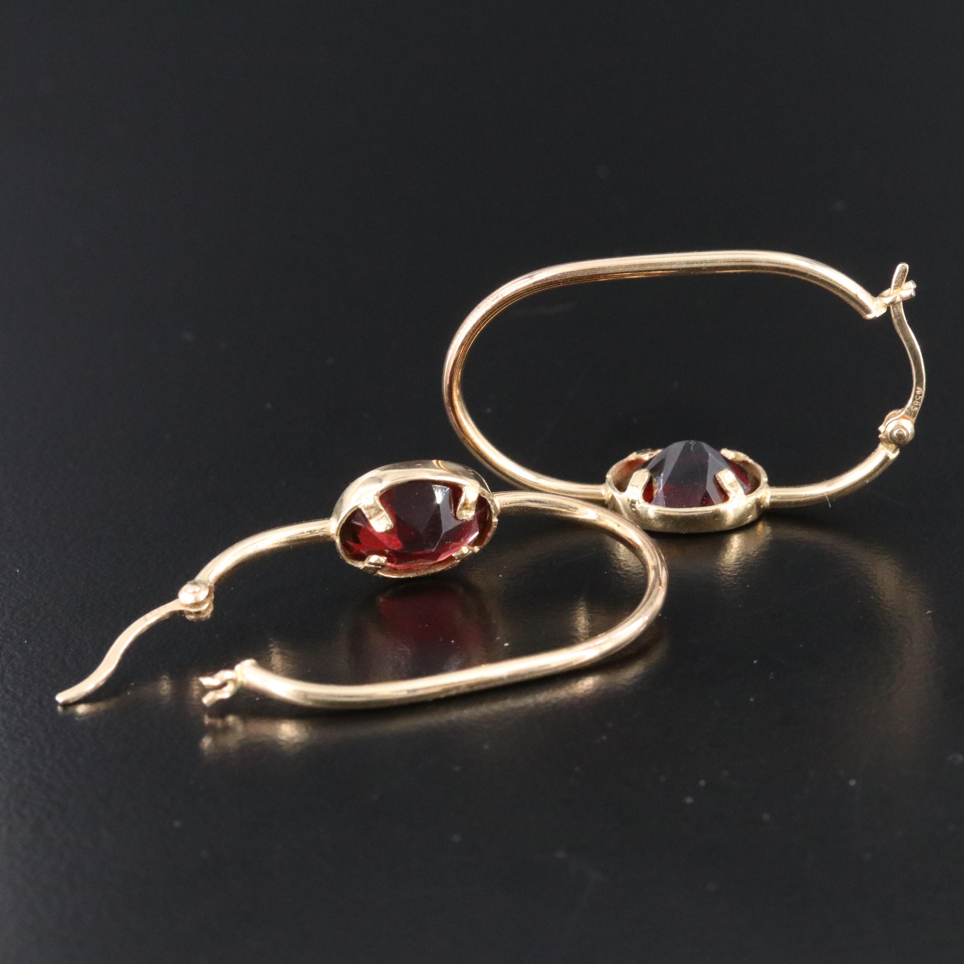 14K Garnet Oval Hoop Earrings