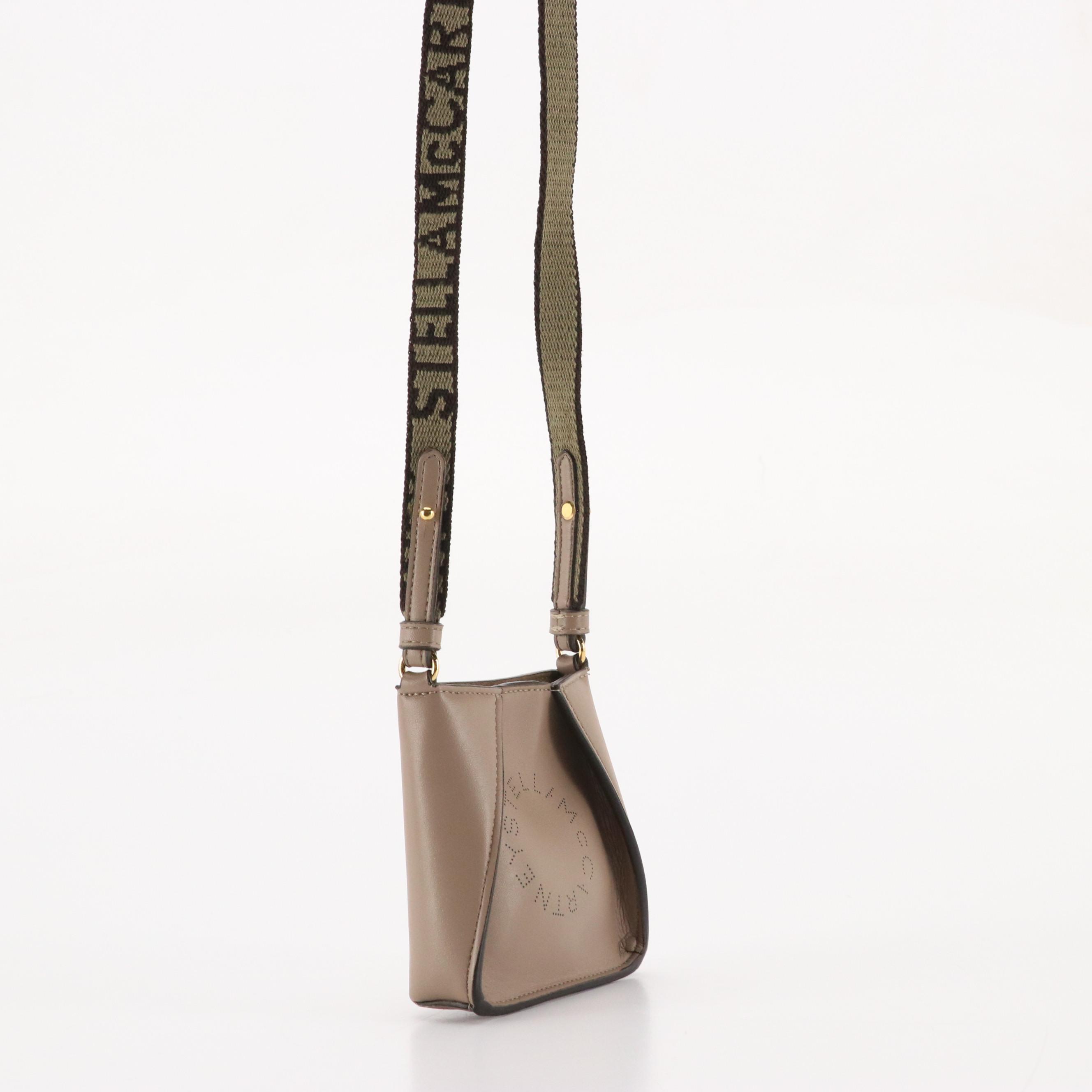 Stella McCartney Micro Hobo Shoulder Bag in Taupe Vegan Leather, With Box