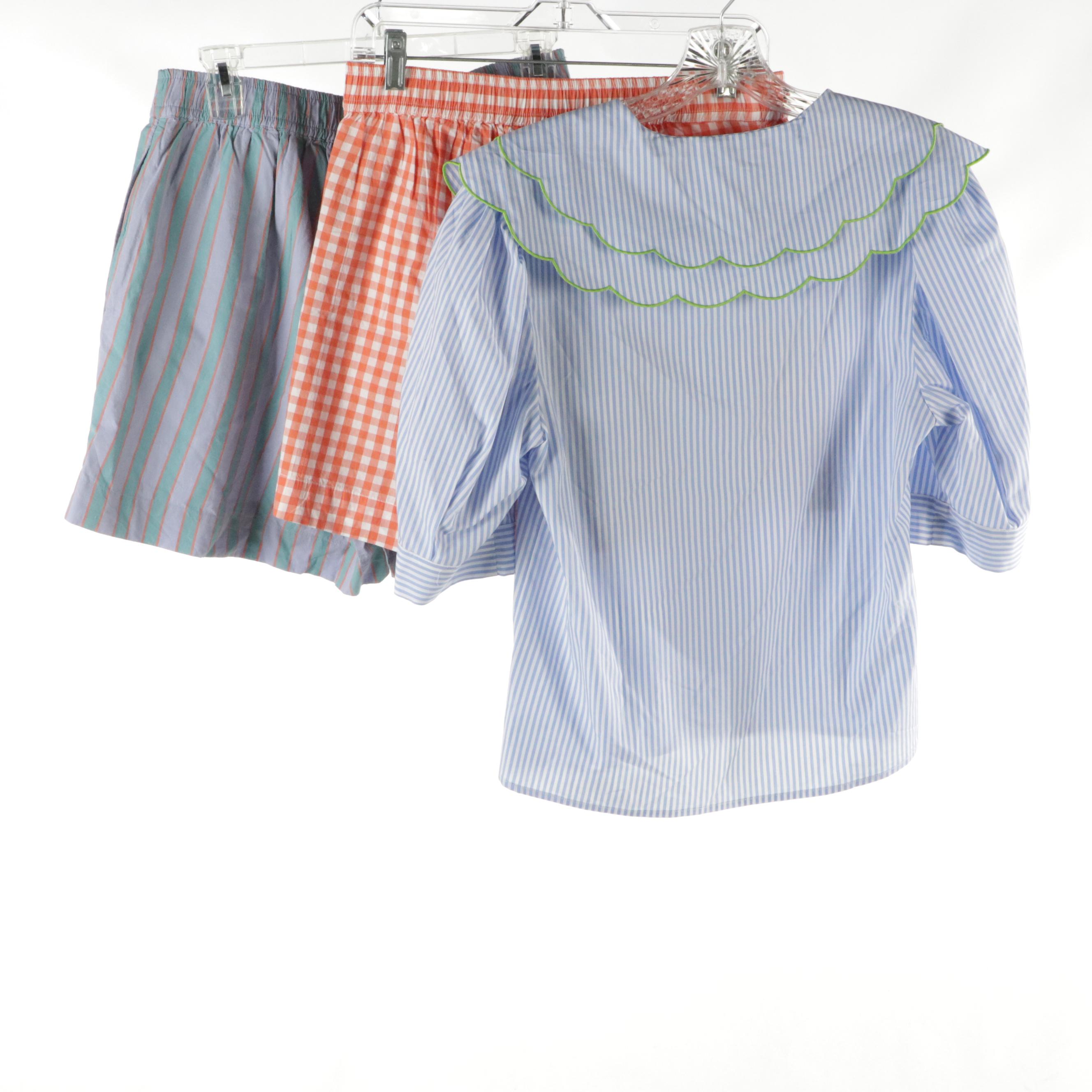 La Veste "Tea Time" Striped Cotton Shirt & Anthropologie Sleep Shorts, With Tags