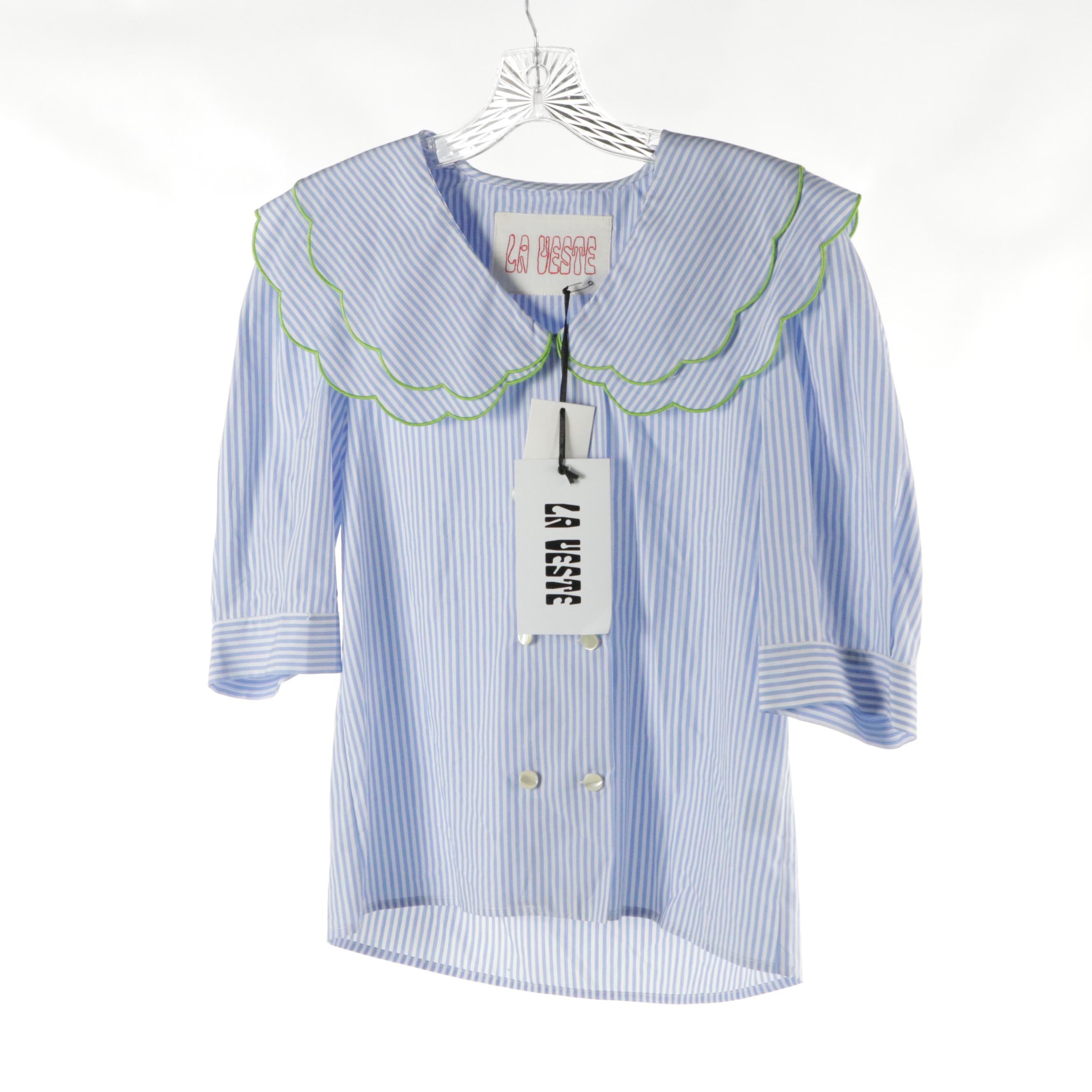 La Veste "Tea Time" Striped Cotton Shirt & Anthropologie Sleep Shorts, With Tags