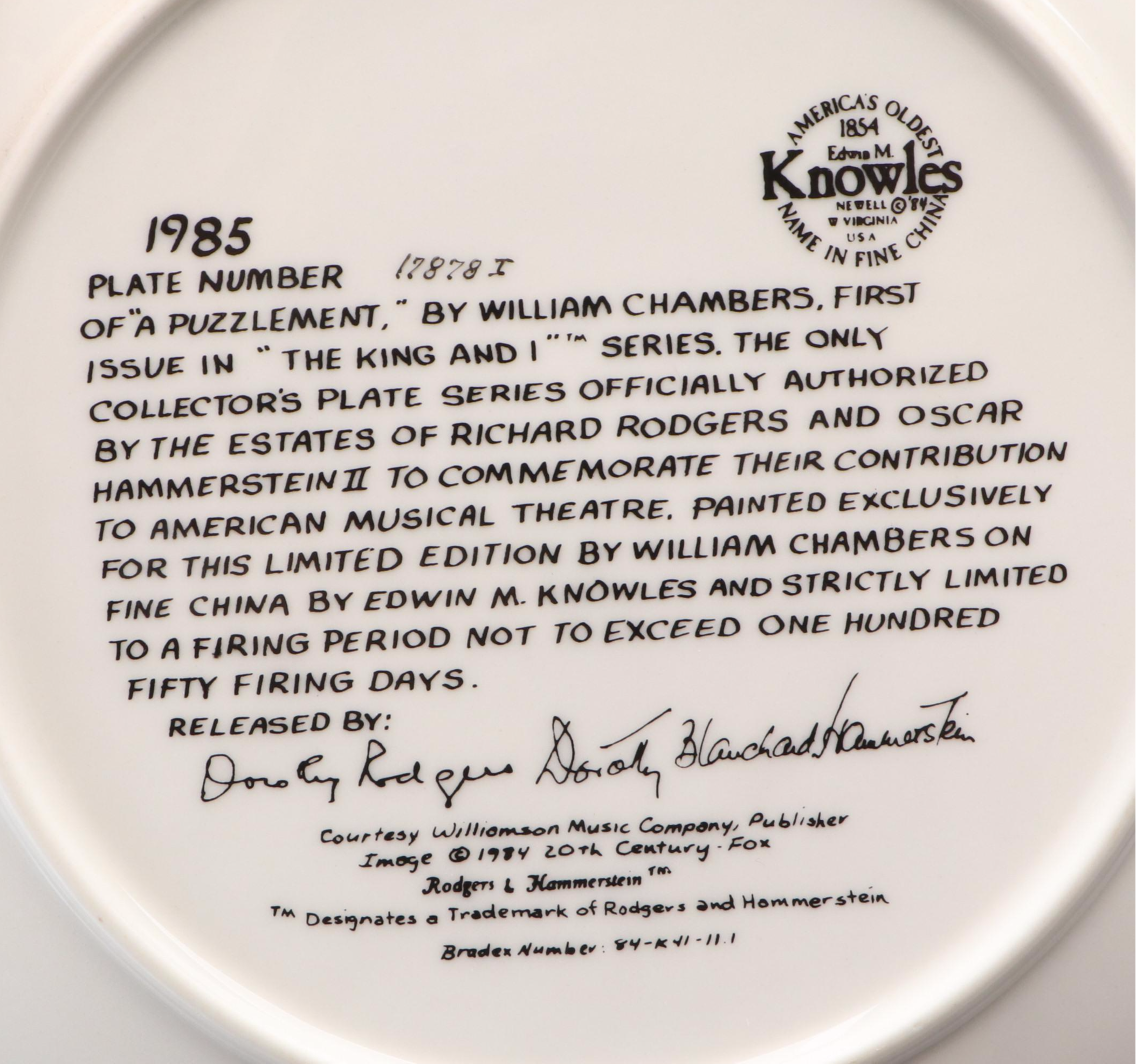 William Chambers "The King and I" Ceramic Collectors Plates