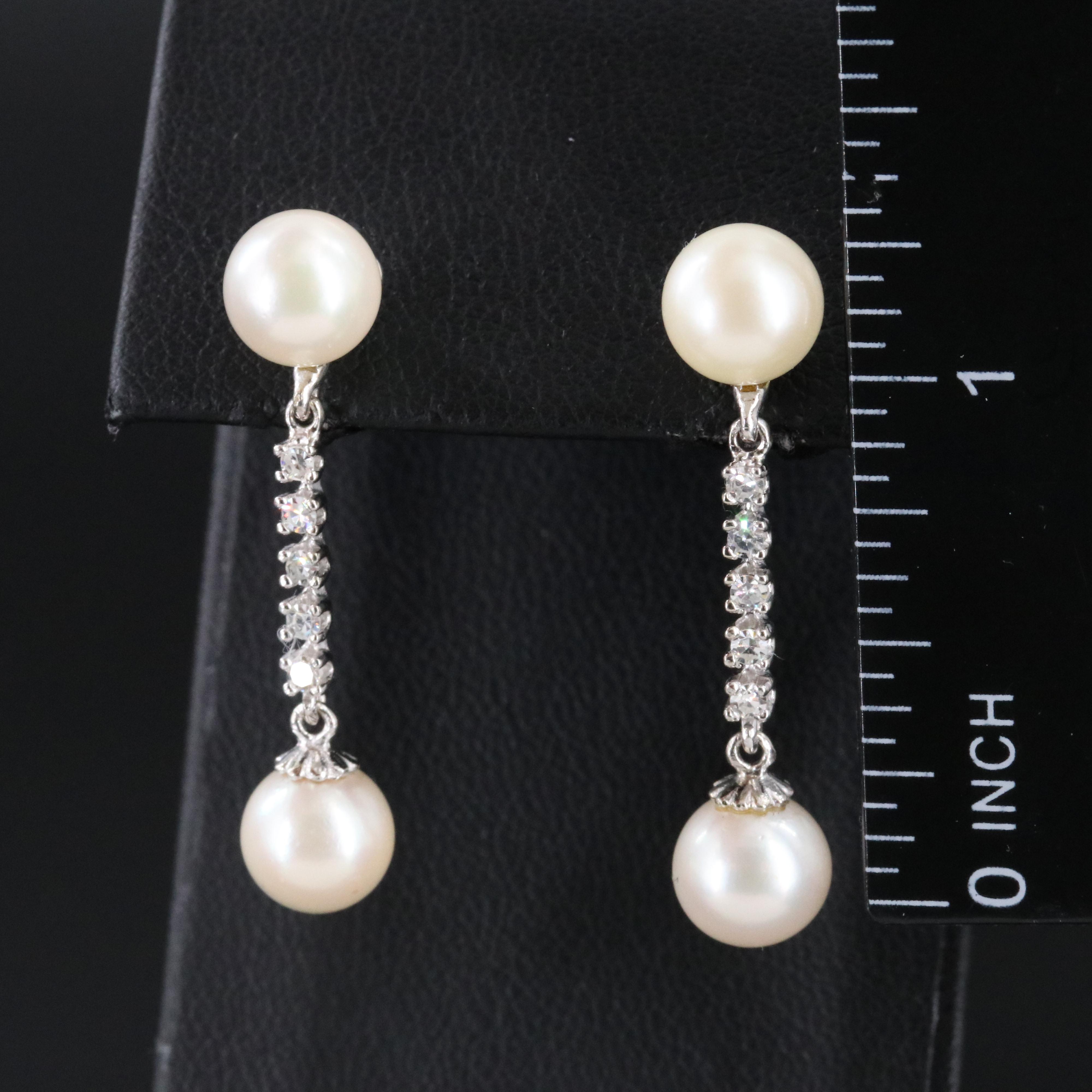 14K Pearl and Diamond Earrings