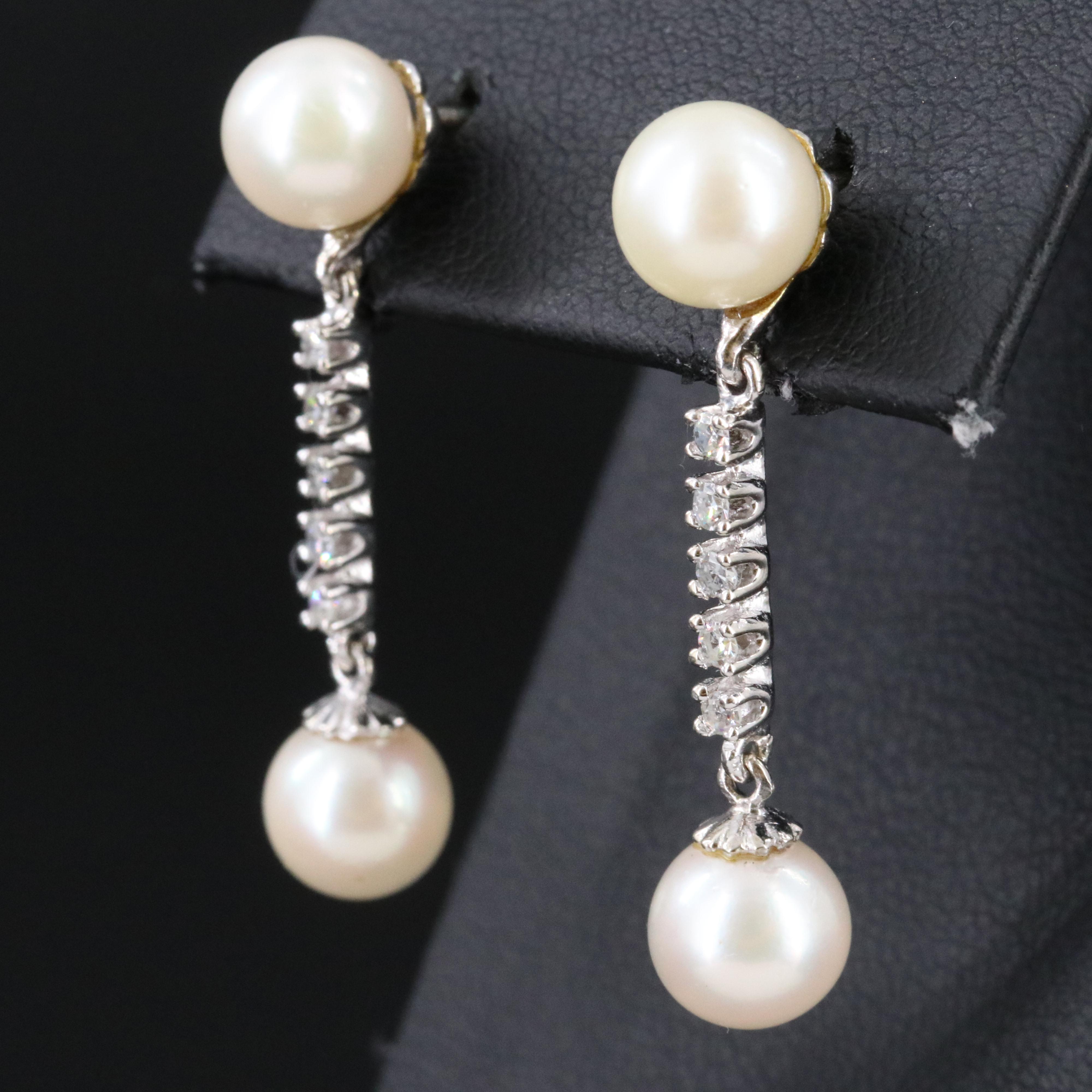 14K Pearl and Diamond Earrings