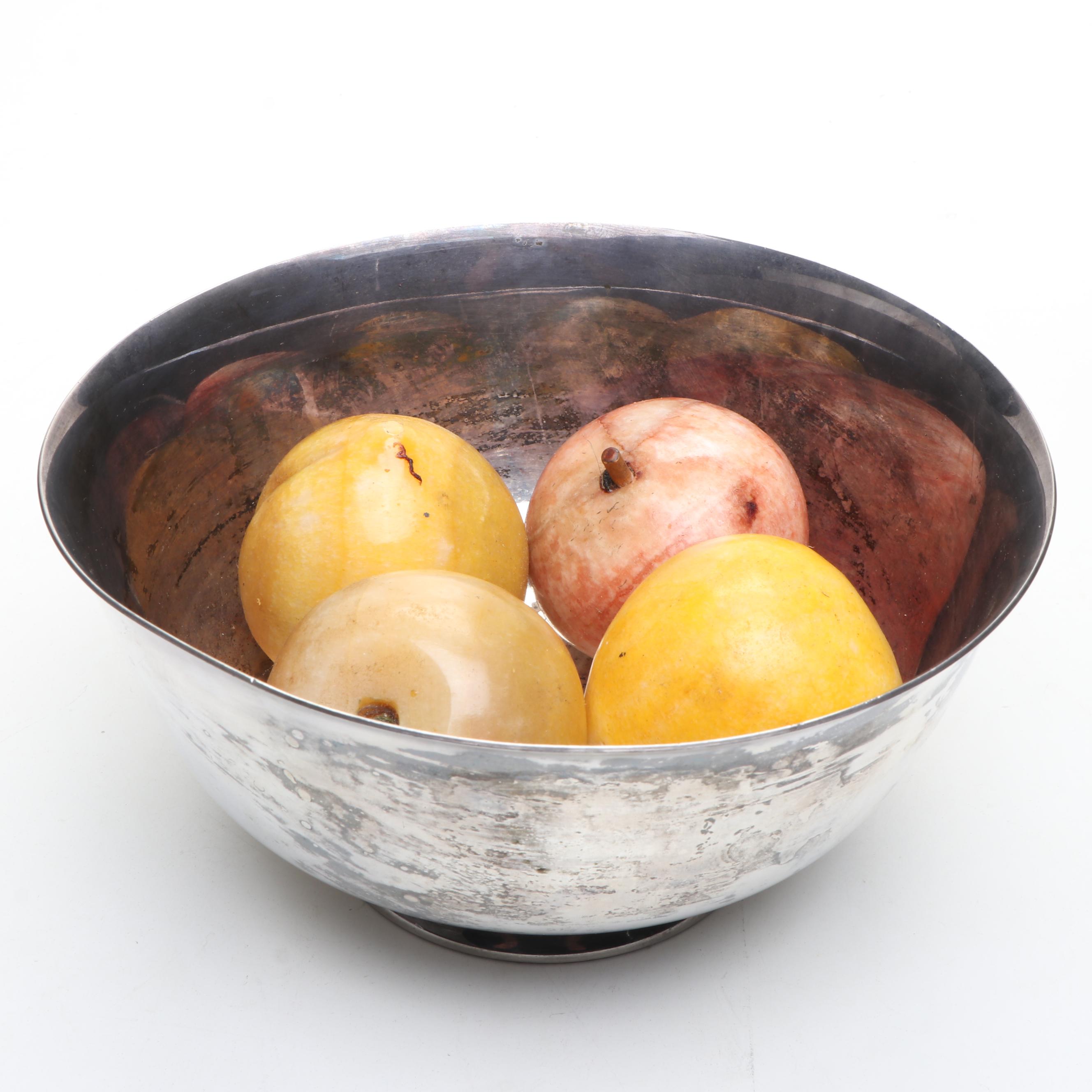 Reed & Barton Silver Plate Bowl with Polished Stone Fruits