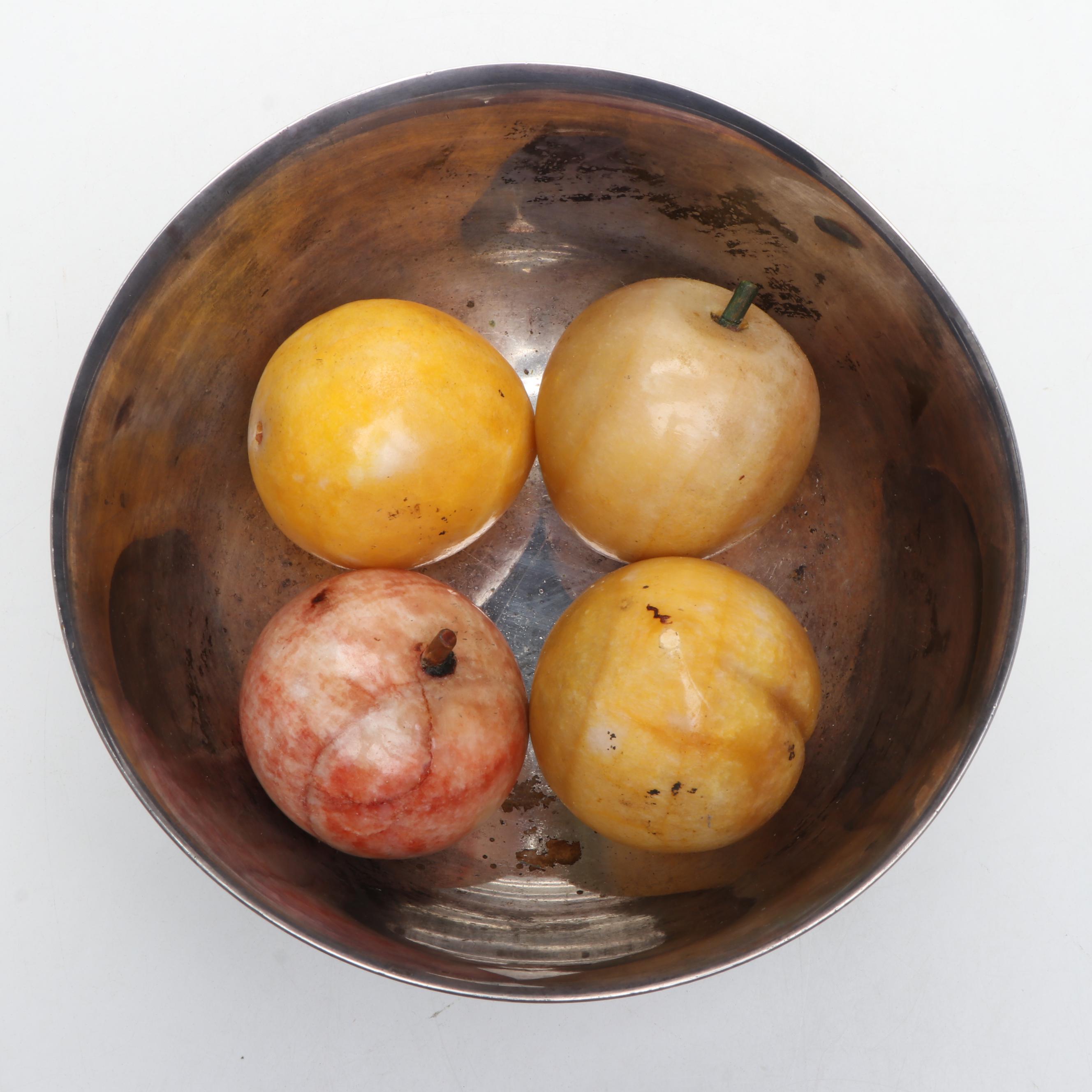 Reed & Barton Silver Plate Bowl with Polished Stone Fruits