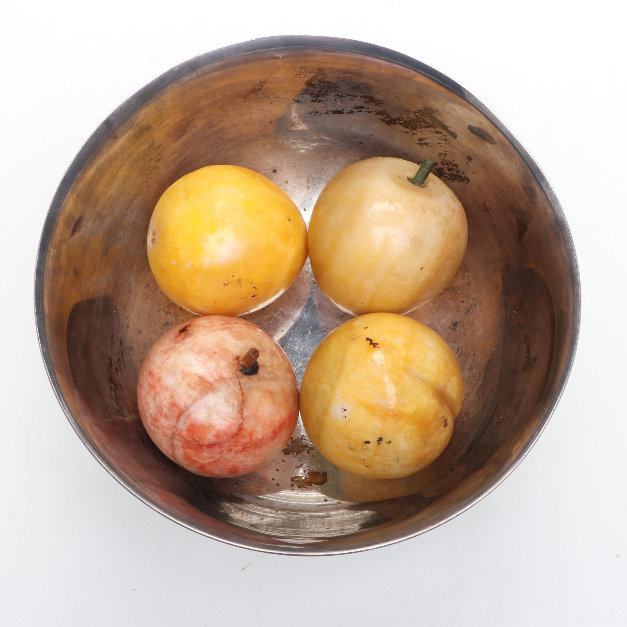 Reed & Barton Silver Plate Bowl with Polished Stone Fruits