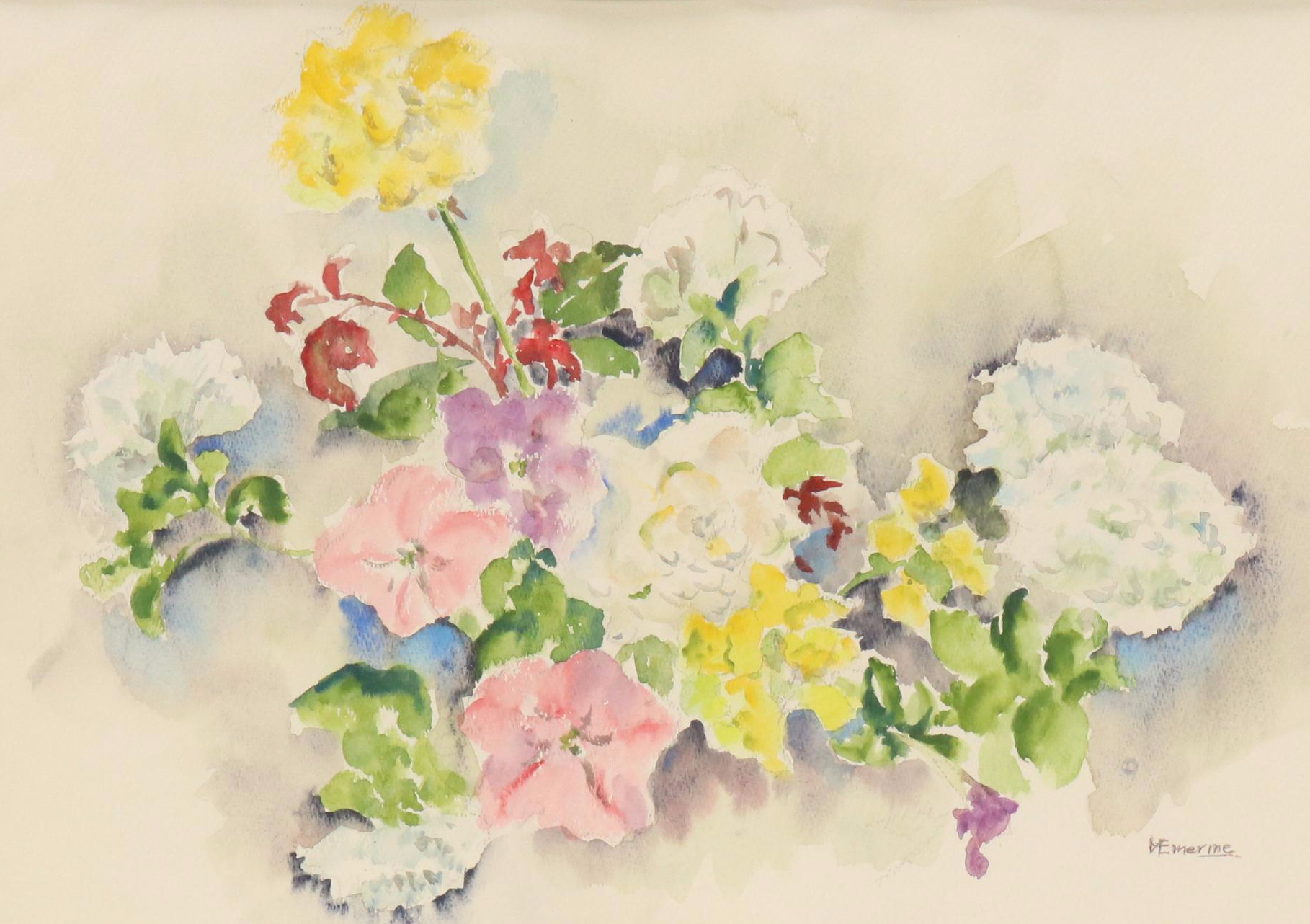 Emerine Floral Bouquet Watercolor Painting, Circa 1980