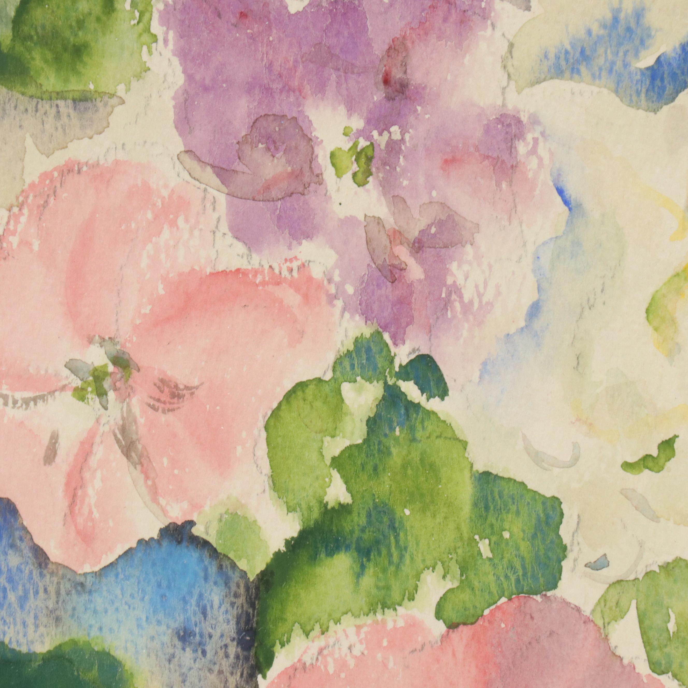 Emerine Floral Bouquet Watercolor Painting, Circa 1980