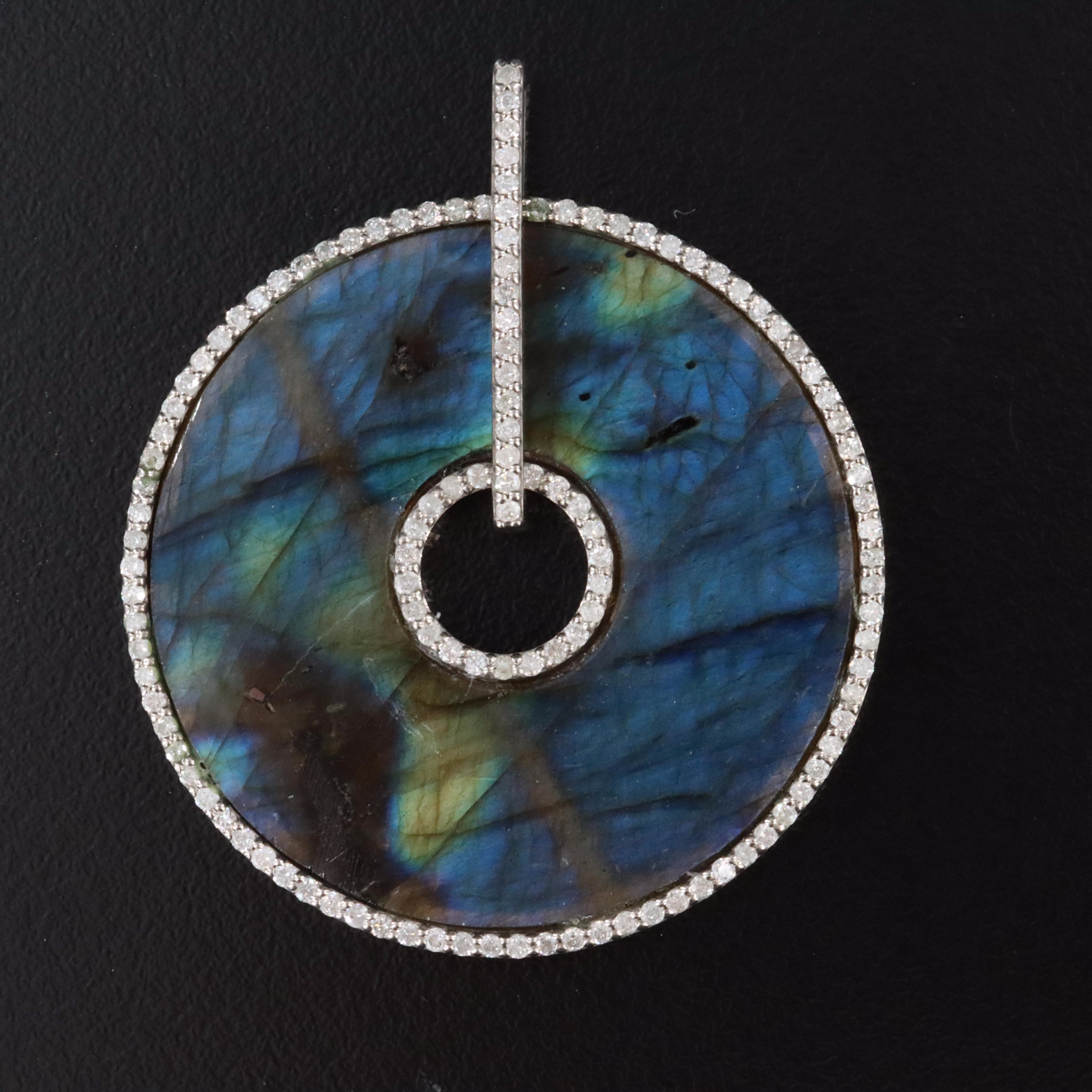 Sheryl Lowe Sterling Labradorite Disc and Diamond Pendant