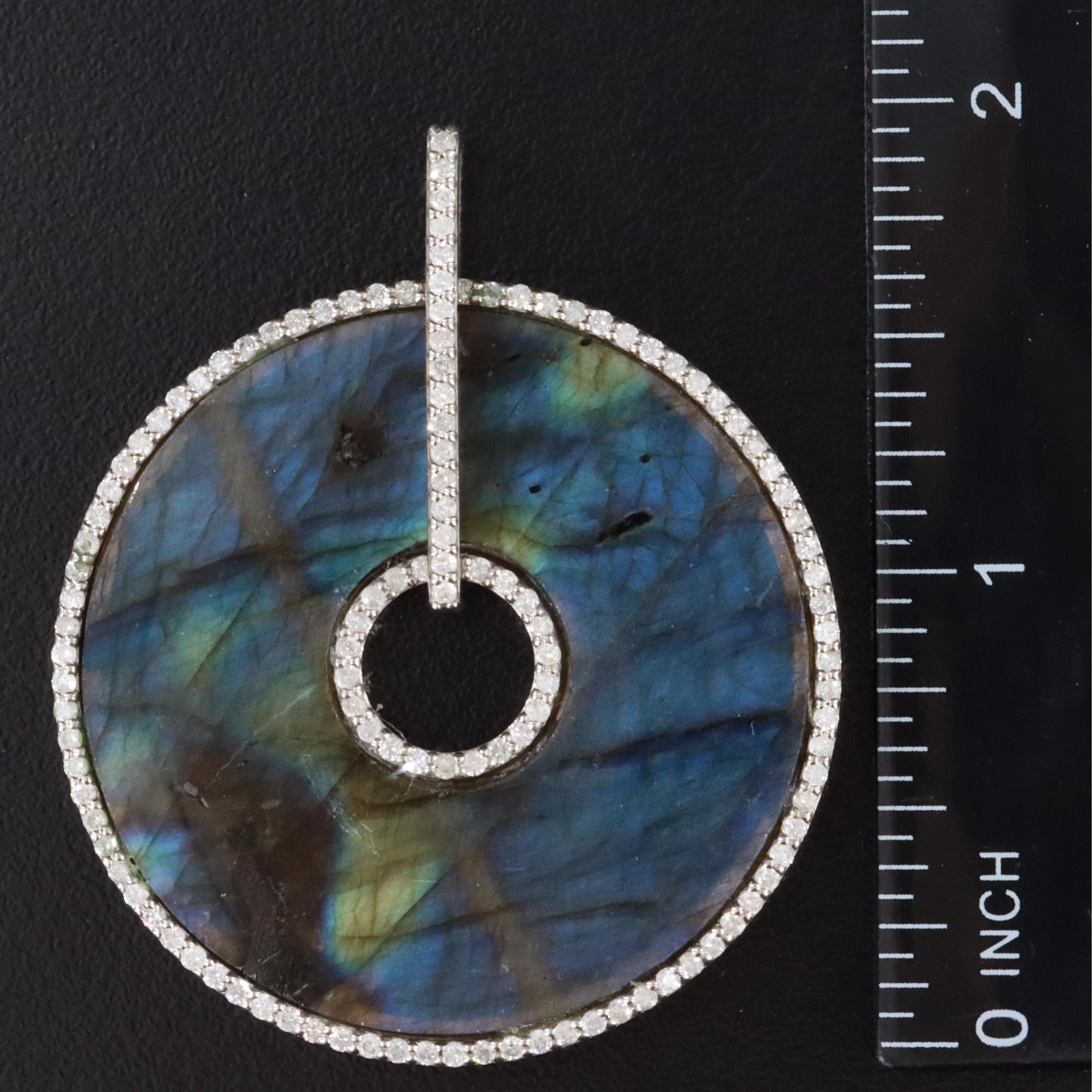 Sheryl Lowe Sterling Labradorite Disc and Diamond Pendant