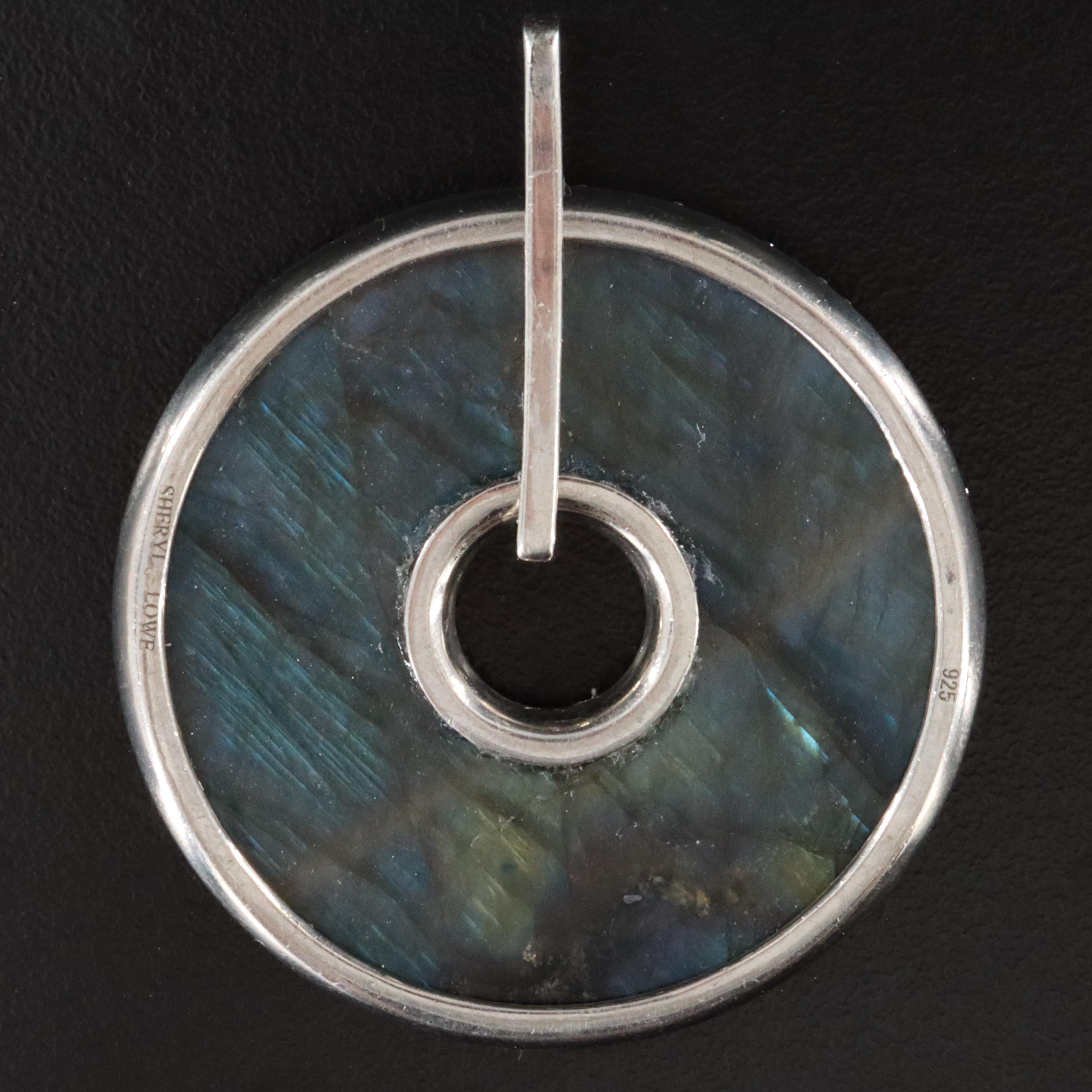 Sheryl Lowe Sterling Labradorite Disc and Diamond Pendant