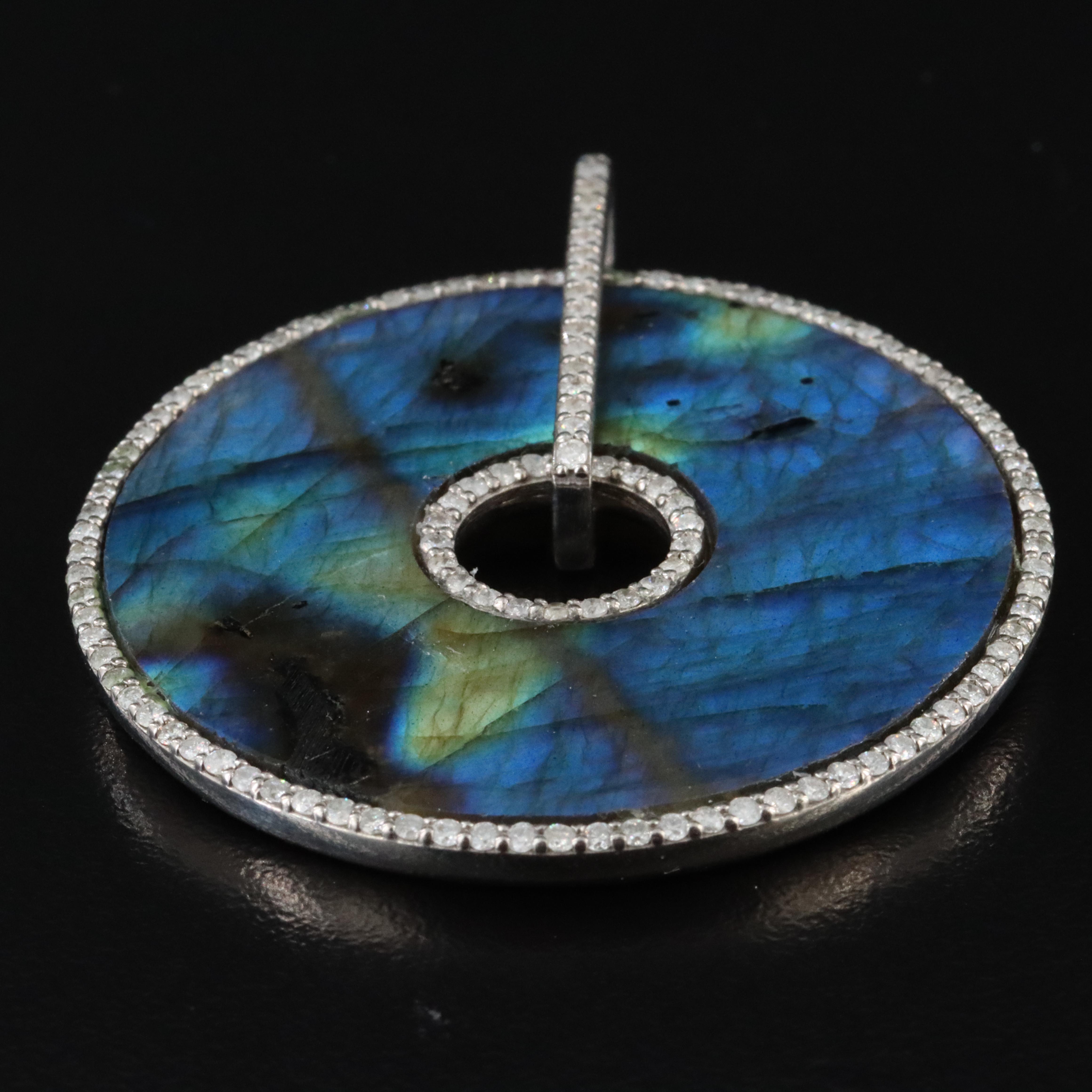 Sheryl Lowe Sterling Labradorite Disc and Diamond Pendant