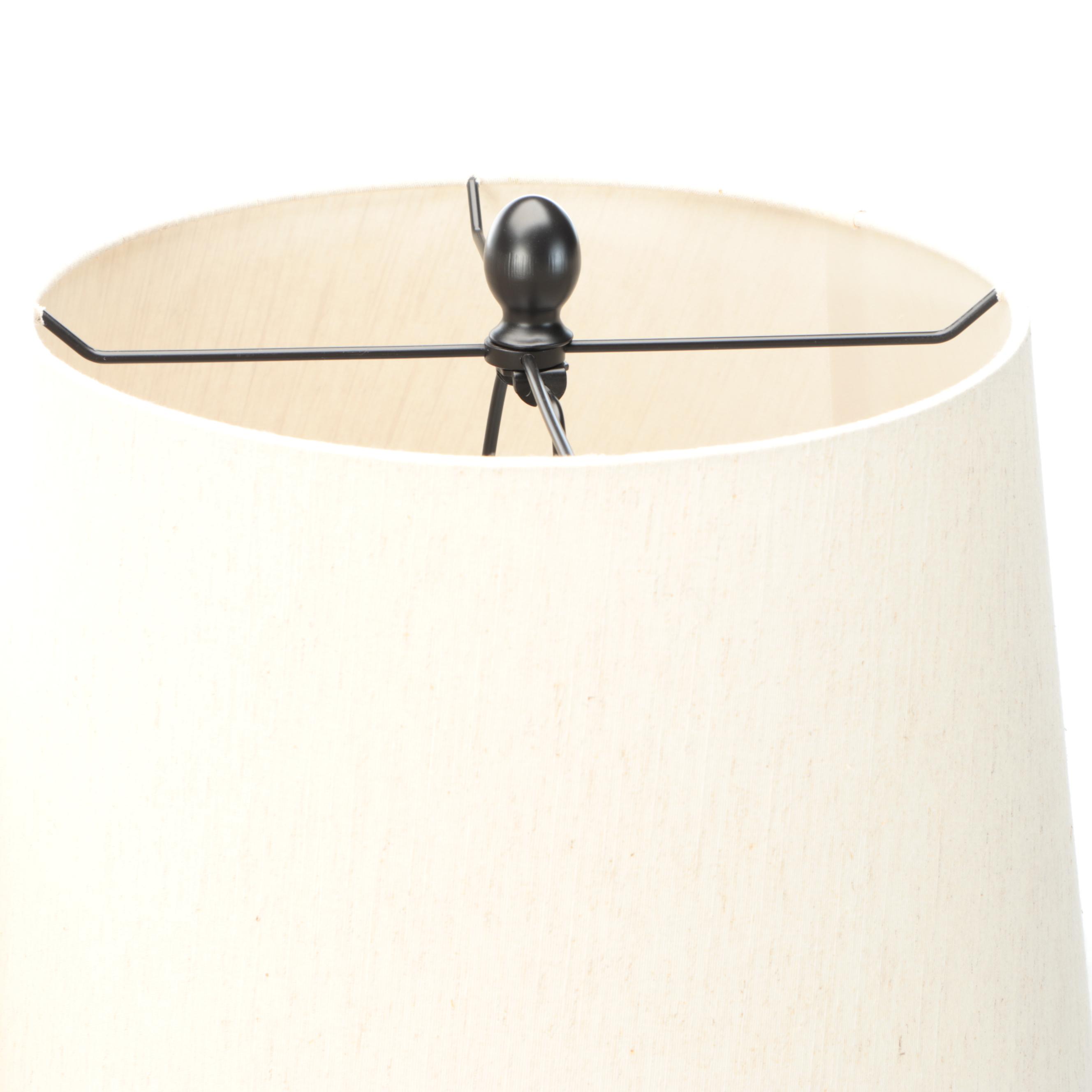 Pair of Oil Rubbed Bronze Urn Table Lamps with Slubbed Cotton Shades