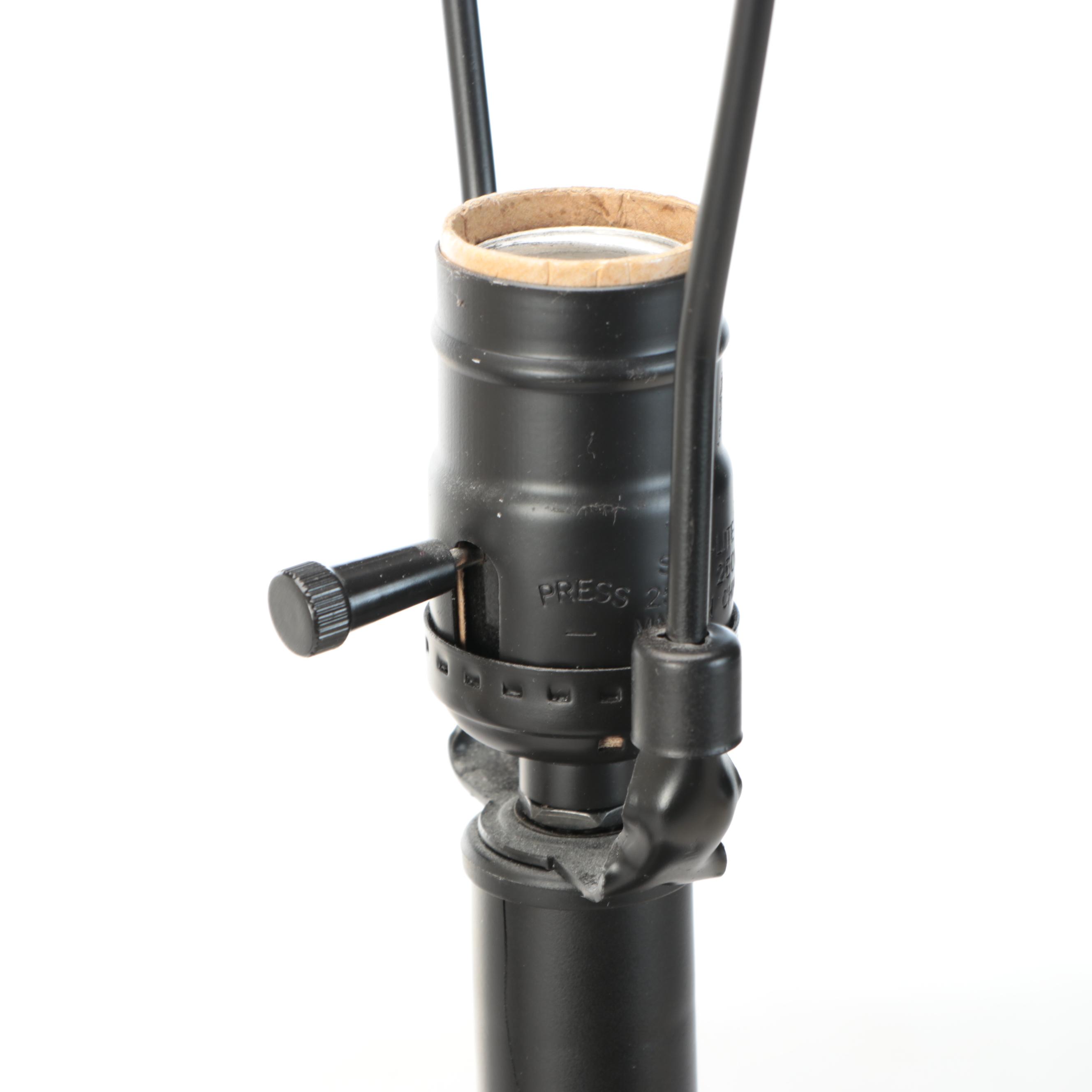 Pair of Oil Rubbed Bronze Urn Table Lamps with Slubbed Cotton Shades